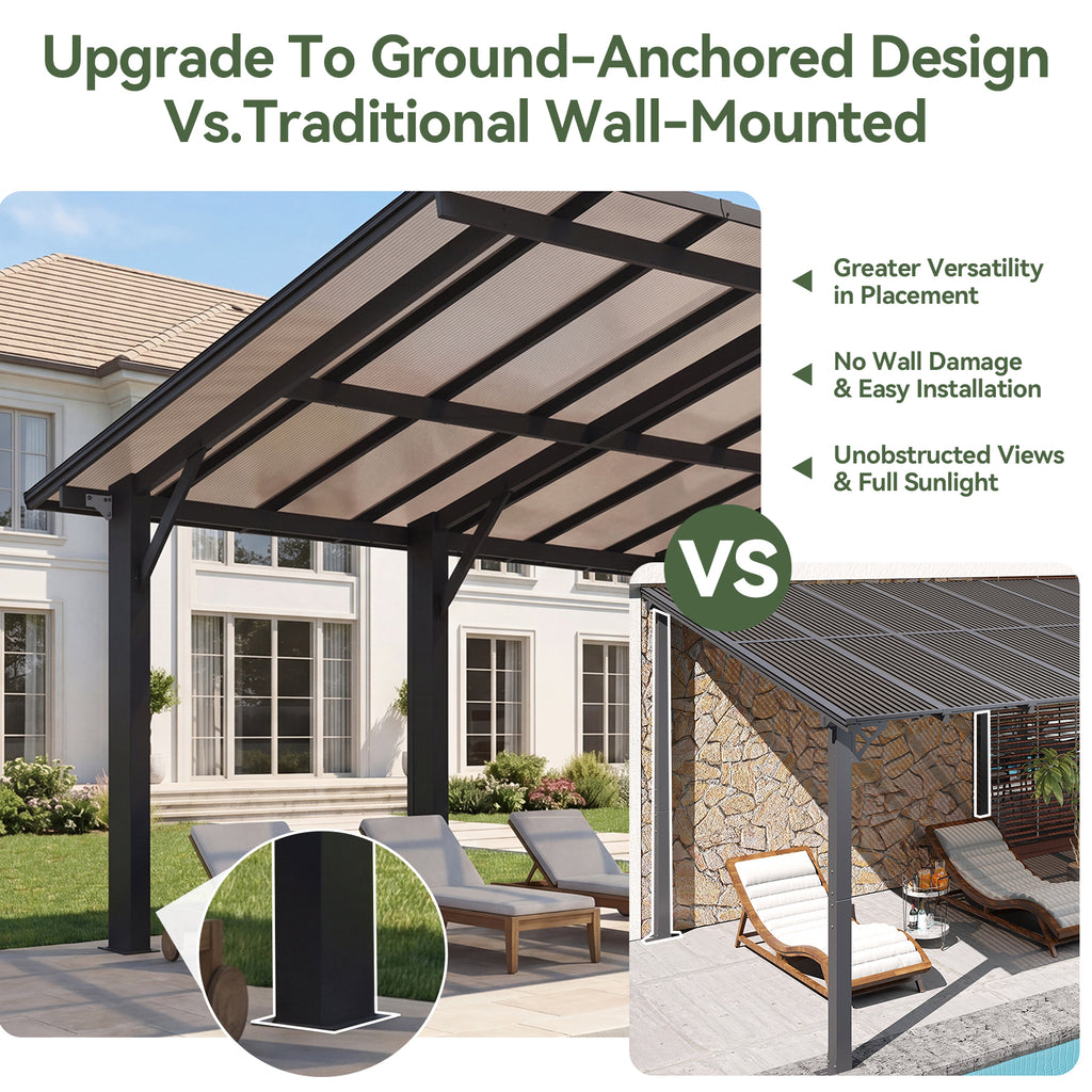 Aoxun 14' x 10' Gazebo, Freestanding Pergola with Roof, Heavy Duty Outdoor Pergolas for Patios, Hard Top Metal Wall-Mounted Pergola, Carport Shelter for Patio, Backyard, Deck, Poolside