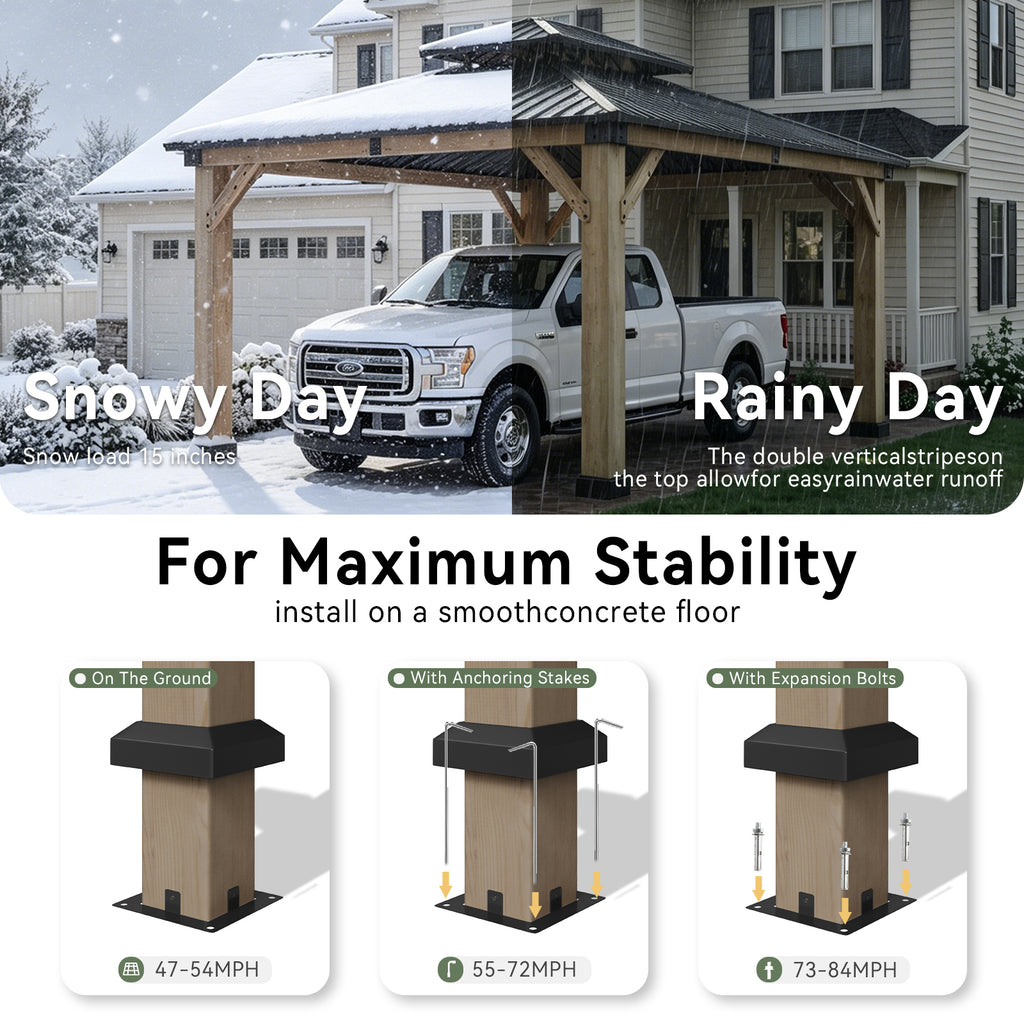 Aoxun 12x14 FT Cedar Wood Carport, Double Galvanized Steel Roof + Outlet, Aoxun 12x14 FT Cedar Wood Carport, Double Galvanized Steel Roof + Outlet