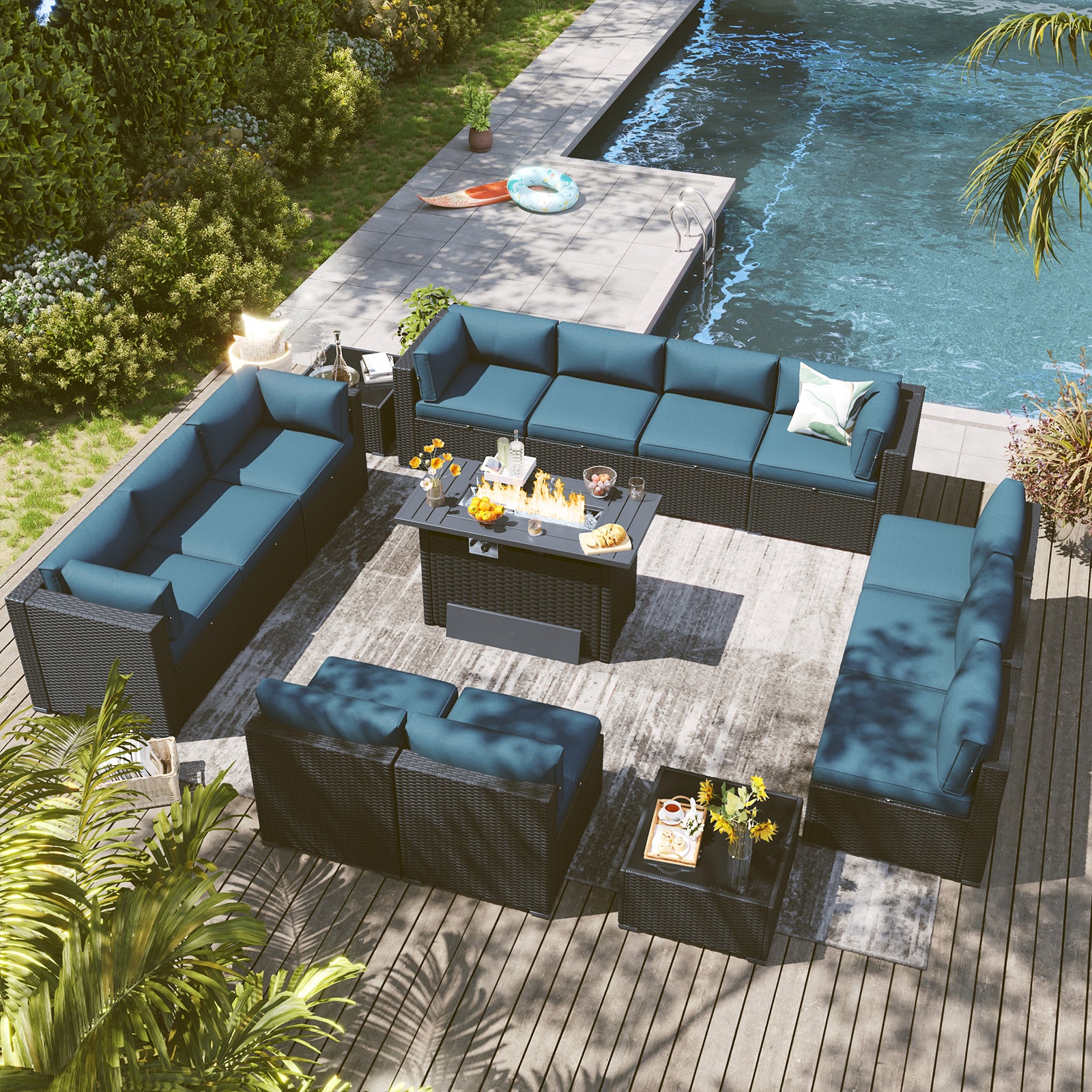 LazySunsets 7 Piece Outdoor Patio Furniture Set with Coffee Table, Outdoor Patio Furniture Sets with Waterproof Cover, Wicker Rattan Outdoor Conversation Set for Backyard & Garden, Beige