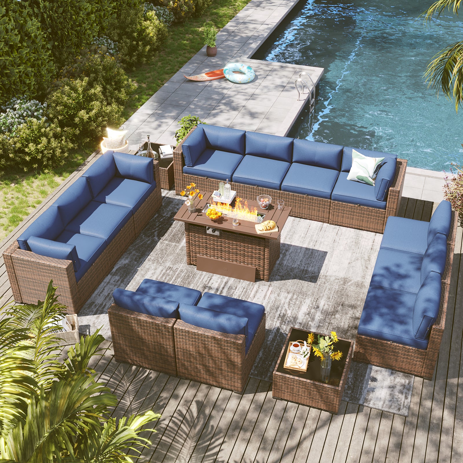 LazySunsets 7 Piece Outdoor Patio Furniture Set with Coffee Table, Outdoor Patio Furniture Sets with Waterproof Cover, Wicker Rattan Outdoor Conversation Set for Backyard & Garden, Beige