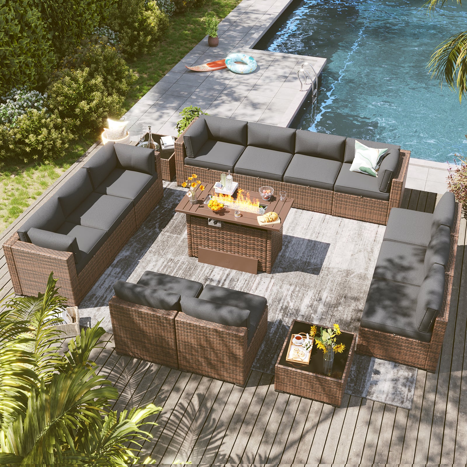 LazySunsets 7 Piece Outdoor Patio Furniture Set with Coffee Table, Outdoor Patio Furniture Sets with Waterproof Cover, Wicker Rattan Outdoor Conversation Set for Backyard & Garden, Beige