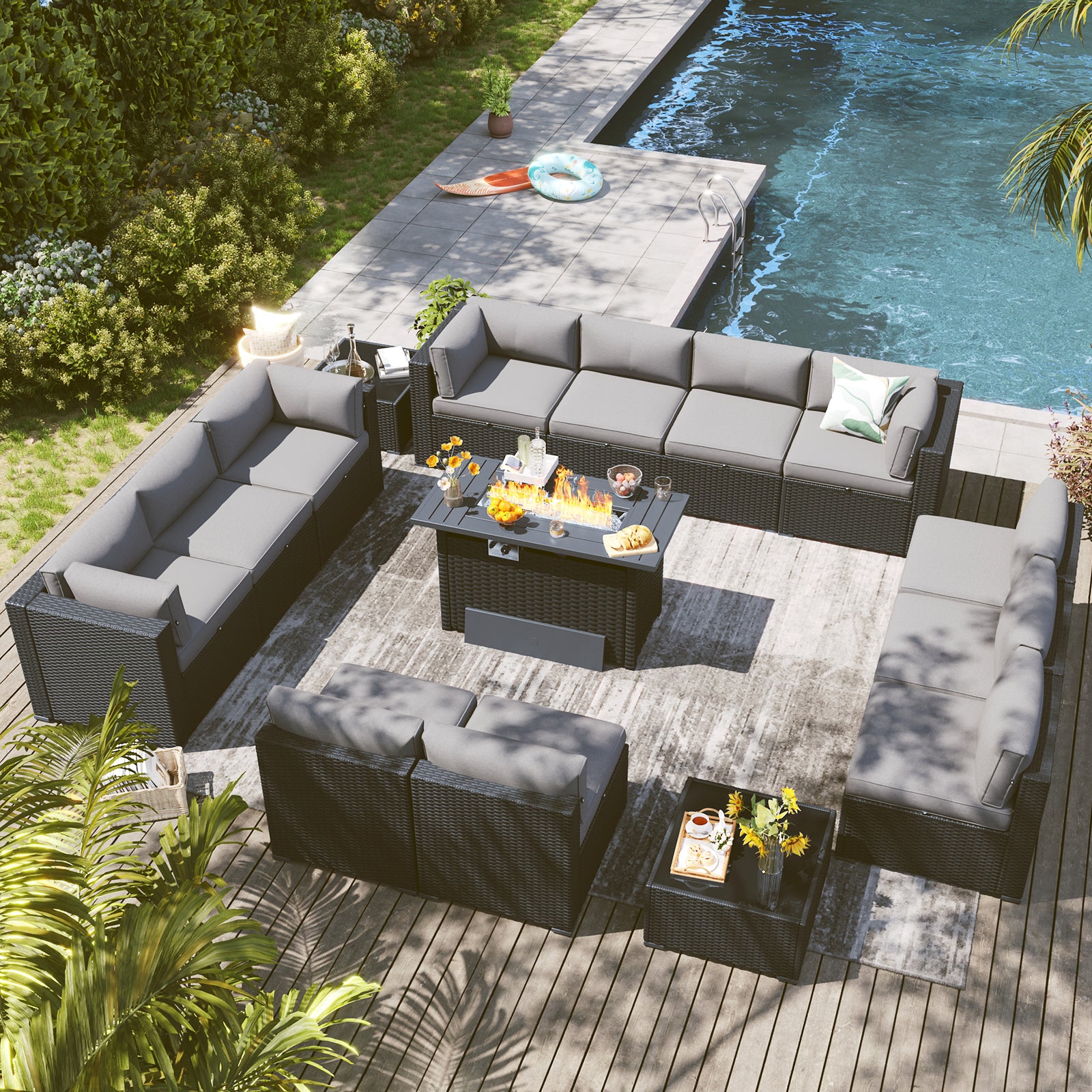 LazySunsets 7 Piece Outdoor Patio Furniture Set with Coffee Table, Outdoor Patio Furniture Sets with Waterproof Cover, Wicker Rattan Outdoor Conversation Set for Backyard & Garden, Beige