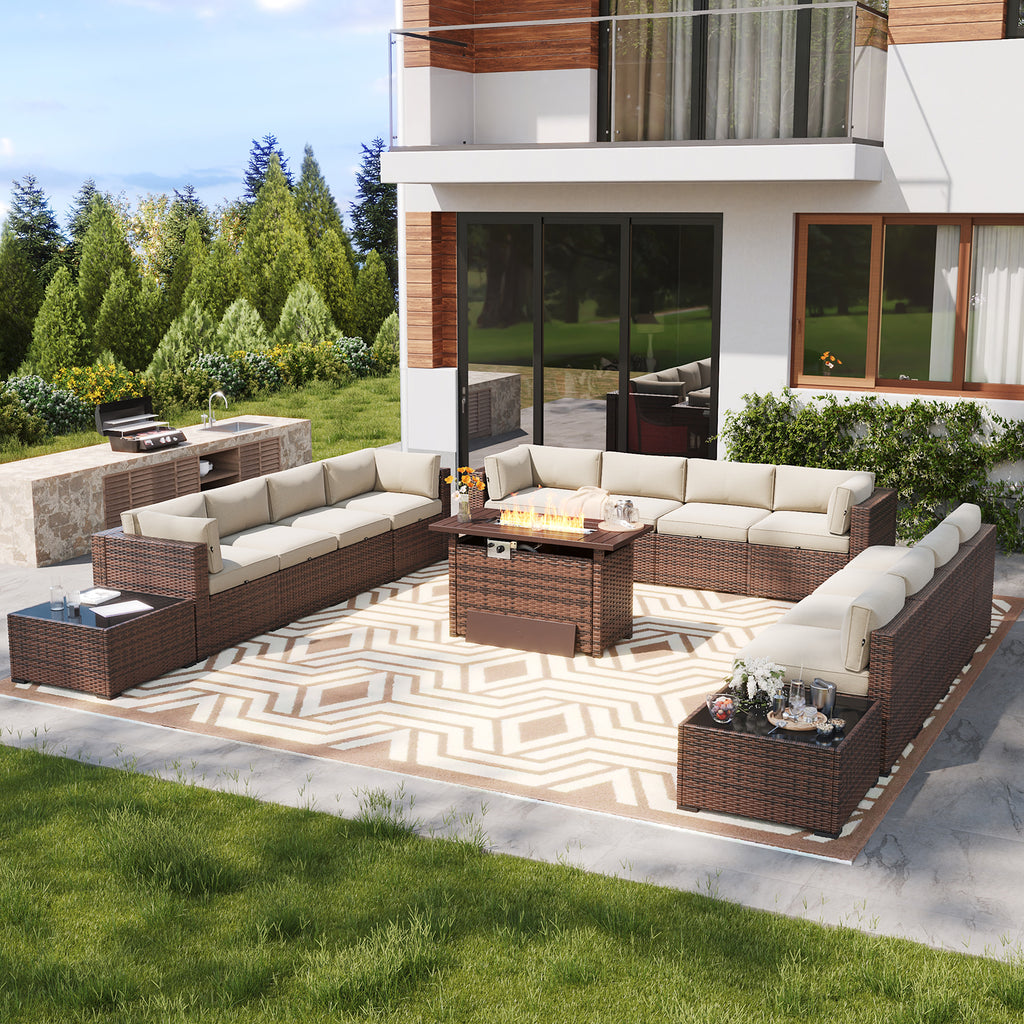 LazySunsets 7 Piece Outdoor Patio Furniture Set with Coffee Table, Outdoor Patio Furniture Sets with Waterproof Cover, Wicker Rattan Outdoor Conversation Set for Backyard & Garden, Beige