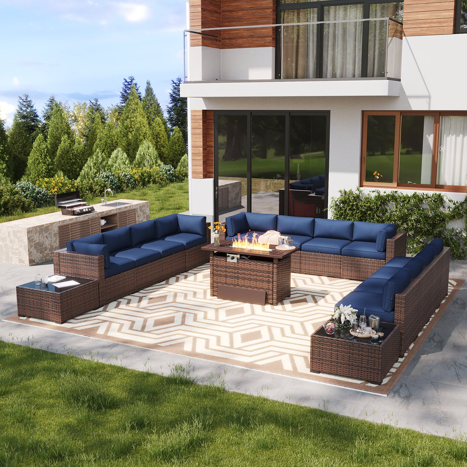 LazySunsets 7 Piece Outdoor Patio Furniture Set with Coffee Table, Outdoor Patio Furniture Sets with Waterproof Cover, Wicker Rattan Outdoor Conversation Set for Backyard & Garden, Beige
