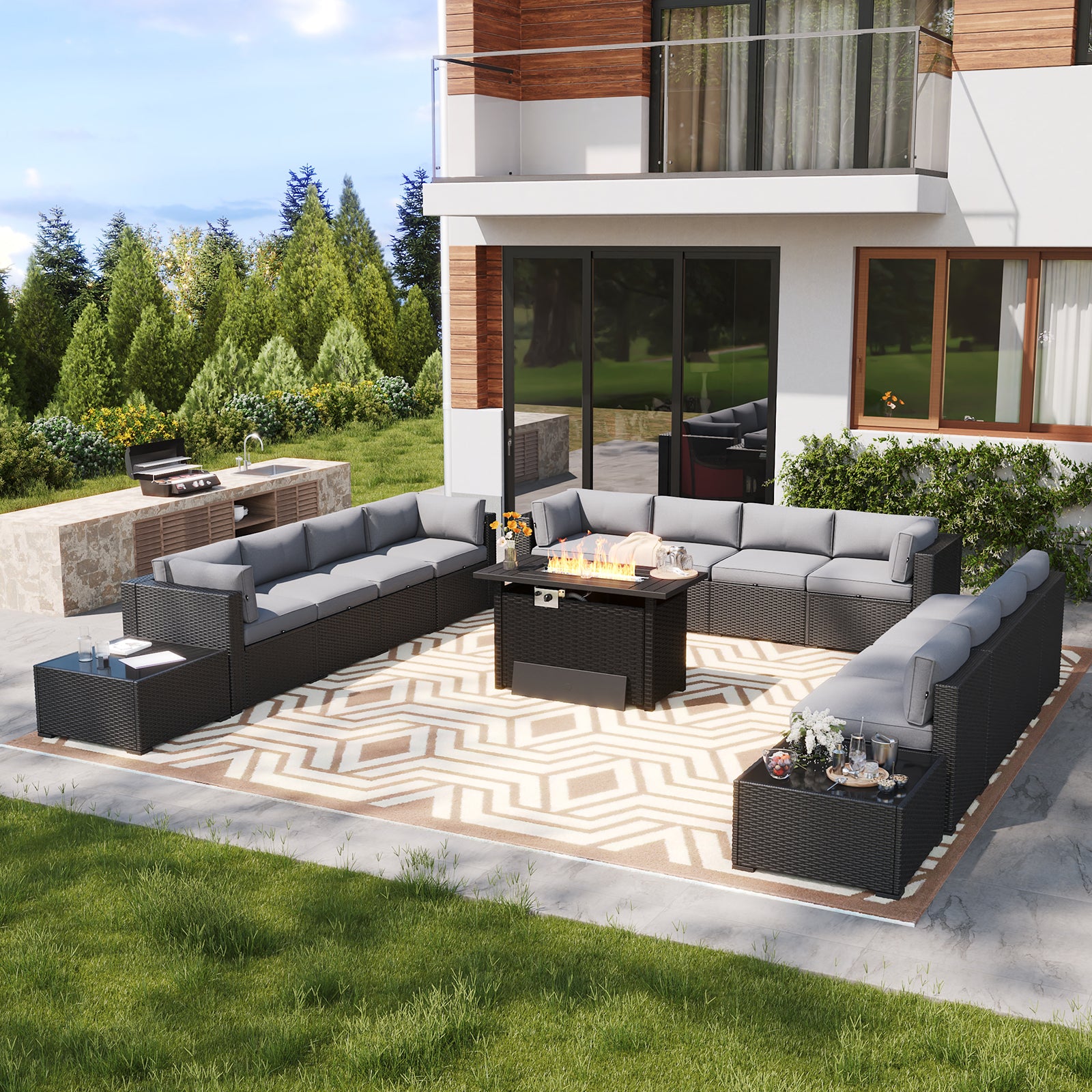 LazySunsets 7 Piece Outdoor Patio Furniture Set with Coffee Table, Outdoor Patio Furniture Sets with Waterproof Cover, Wicker Rattan Outdoor Conversation Set for Backyard & Garden, Beige