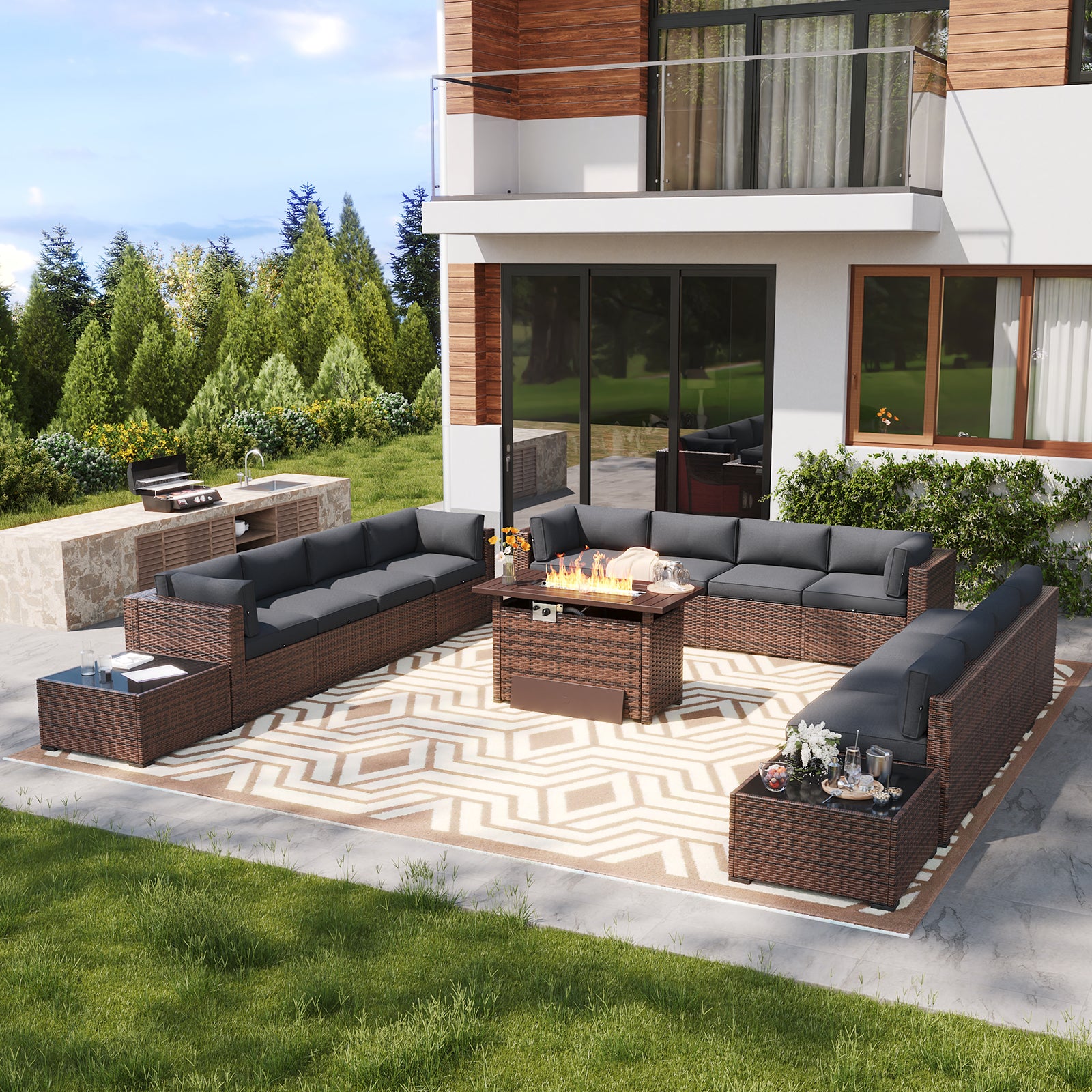 LazySunsets 7 Piece Outdoor Patio Furniture Set with Coffee Table, Outdoor Patio Furniture Sets with Waterproof Cover, Wicker Rattan Outdoor Conversation Set for Backyard & Garden, Beige