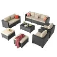 YardCache 6 Piece Outdoor Wicker Patio Furniture Set, Rattan Sectional Sofa Sets Beige