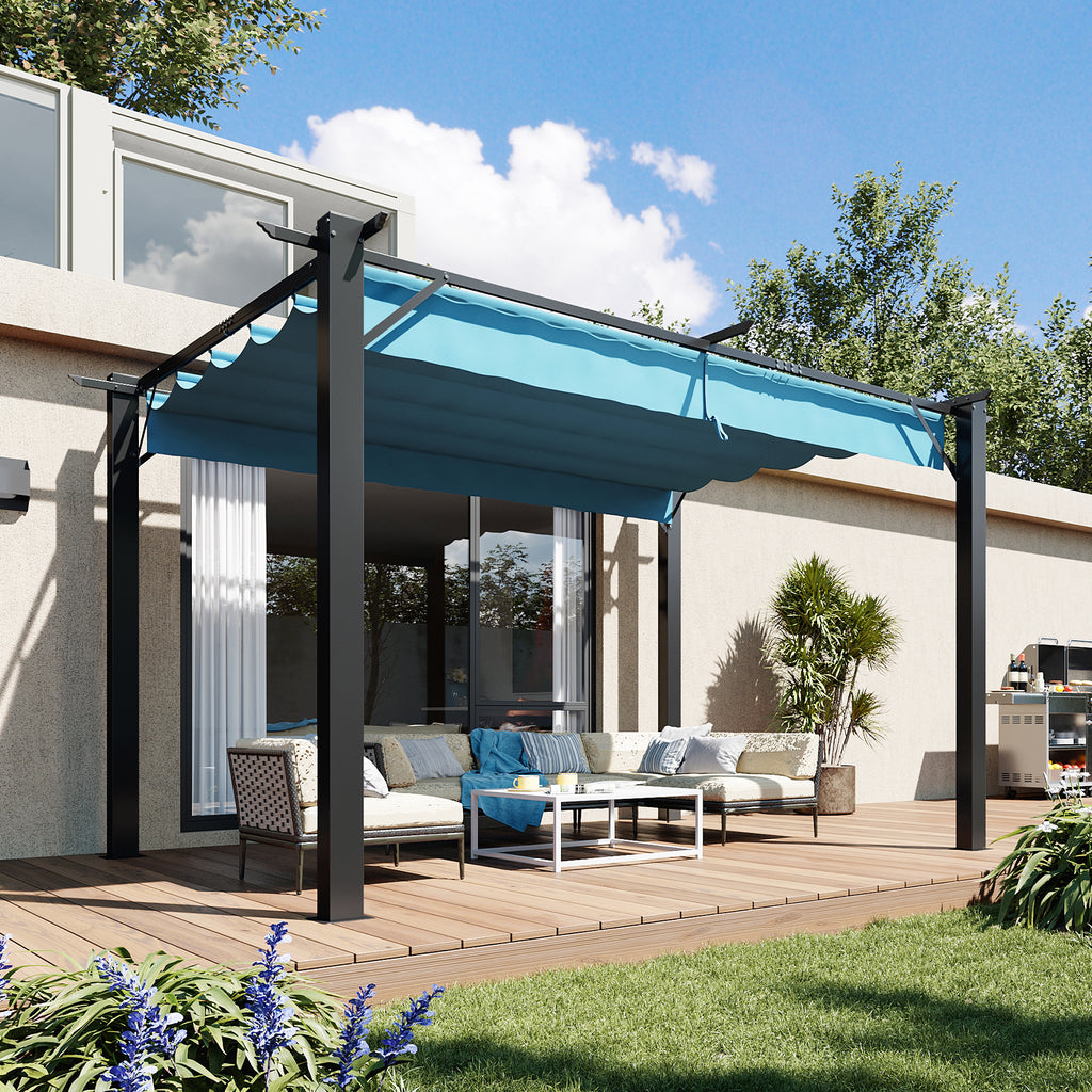 Aoxun 10x12 Outdoor Retractable Pergola with Upgraded Adjustable Canopy, Sliding Canopy | Powder-Coated Metal Frame | UV/Water-Resistant PA Canopy | Free-Standing Design | Blue