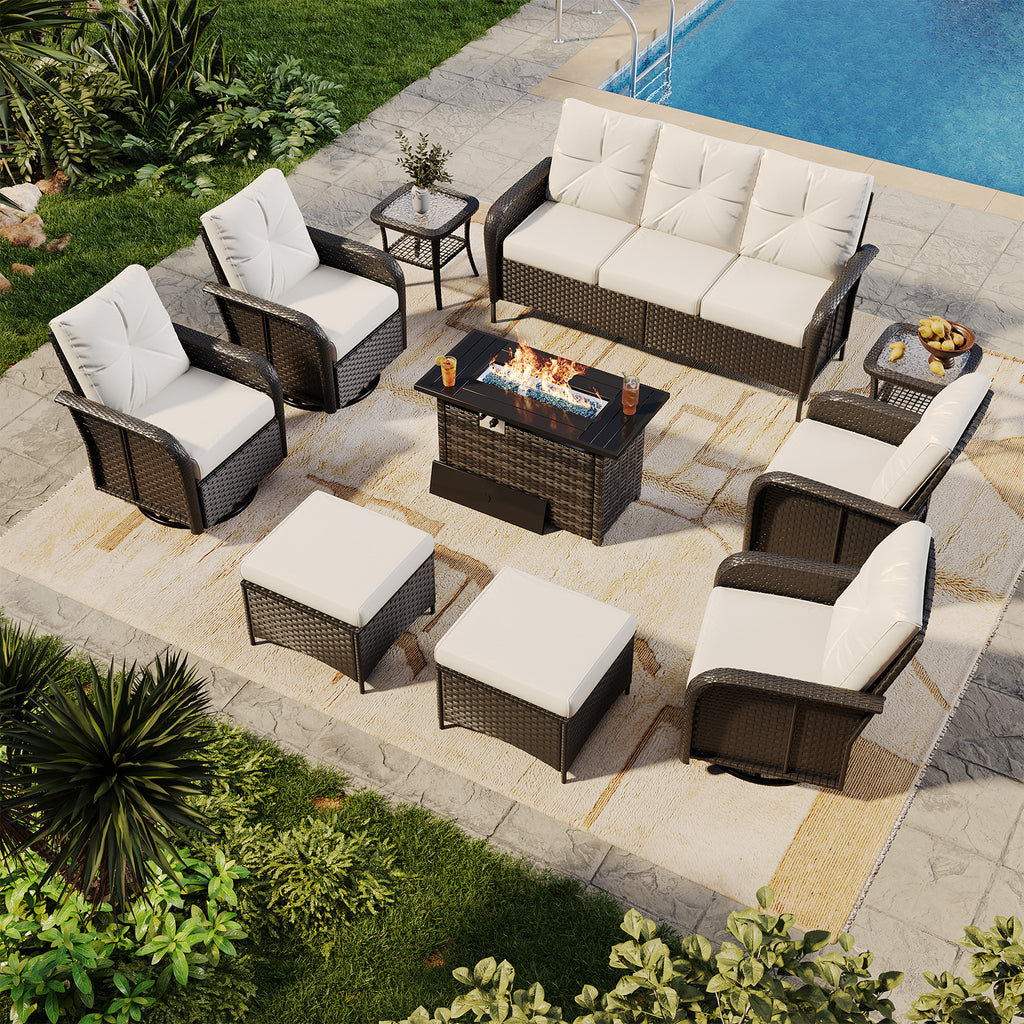 Aoxun Patio Furniture Set, Wicker Rattan Outdoor Sectional Sofa with High Back Swivel Rocker Chairs, Outdoor Patio Furniture Set