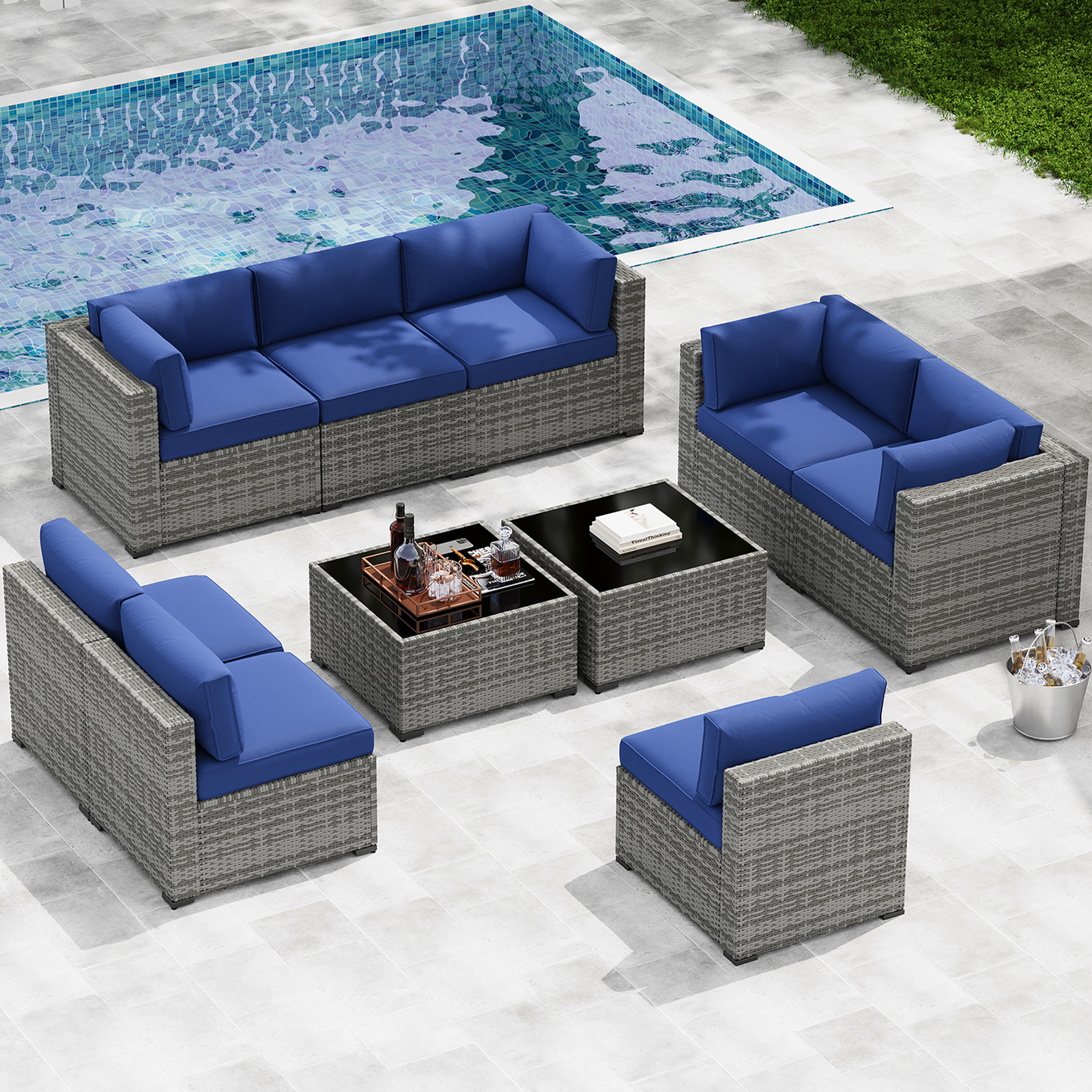 LazySunsets 7-Piece Patio Furniture Set, Wicker Rattan Outdoor Furniture with Thick Cushions, Patio Conversation Sets with Coffee Table, Outdoor Sectional Couch Sofa