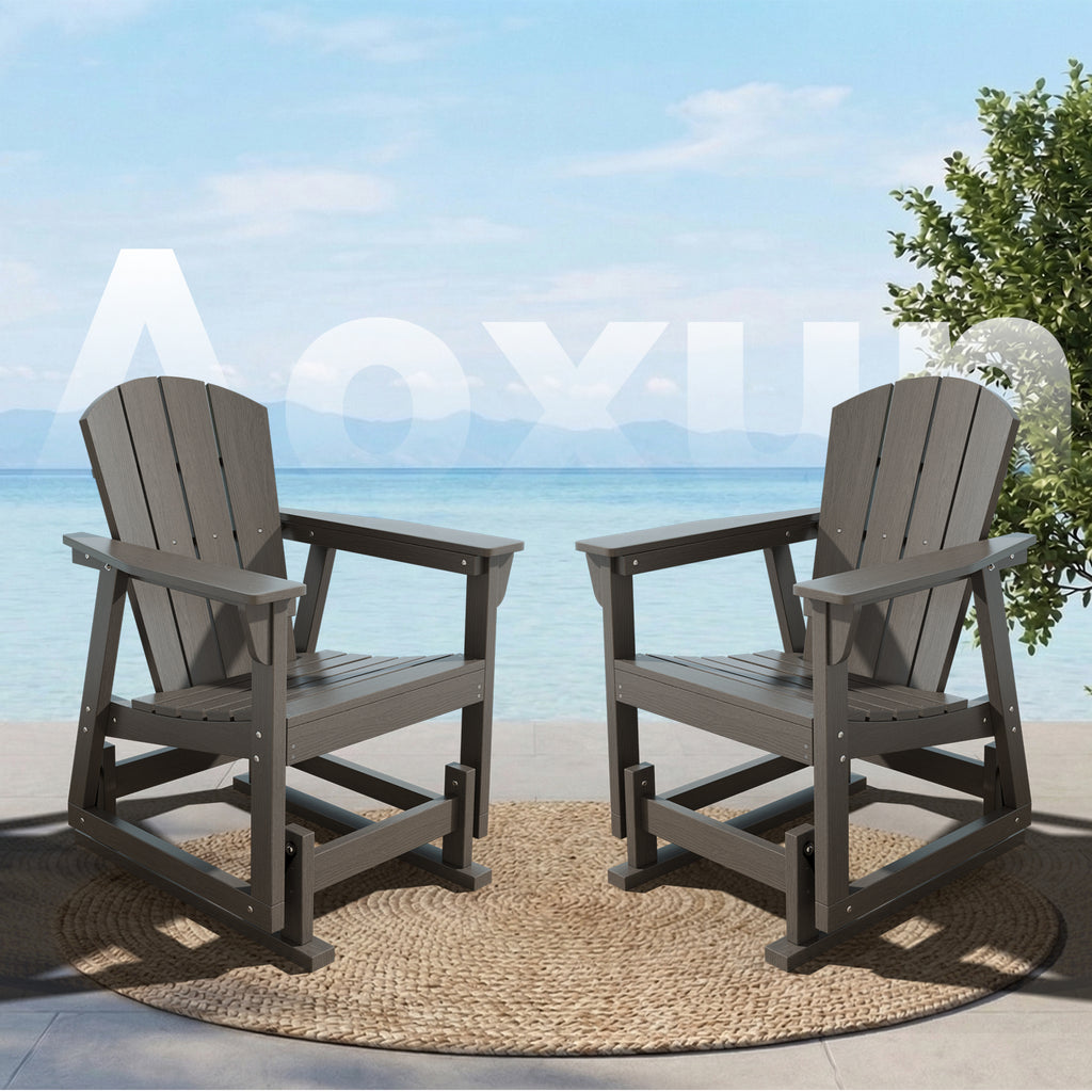 Aoxun Adirondack Outdoor Rocking Chair, HDPE Wood-Like Patio Rocking Chairs with Wide Seat, Porch Glider Chair for Outside, Garden, Lawn