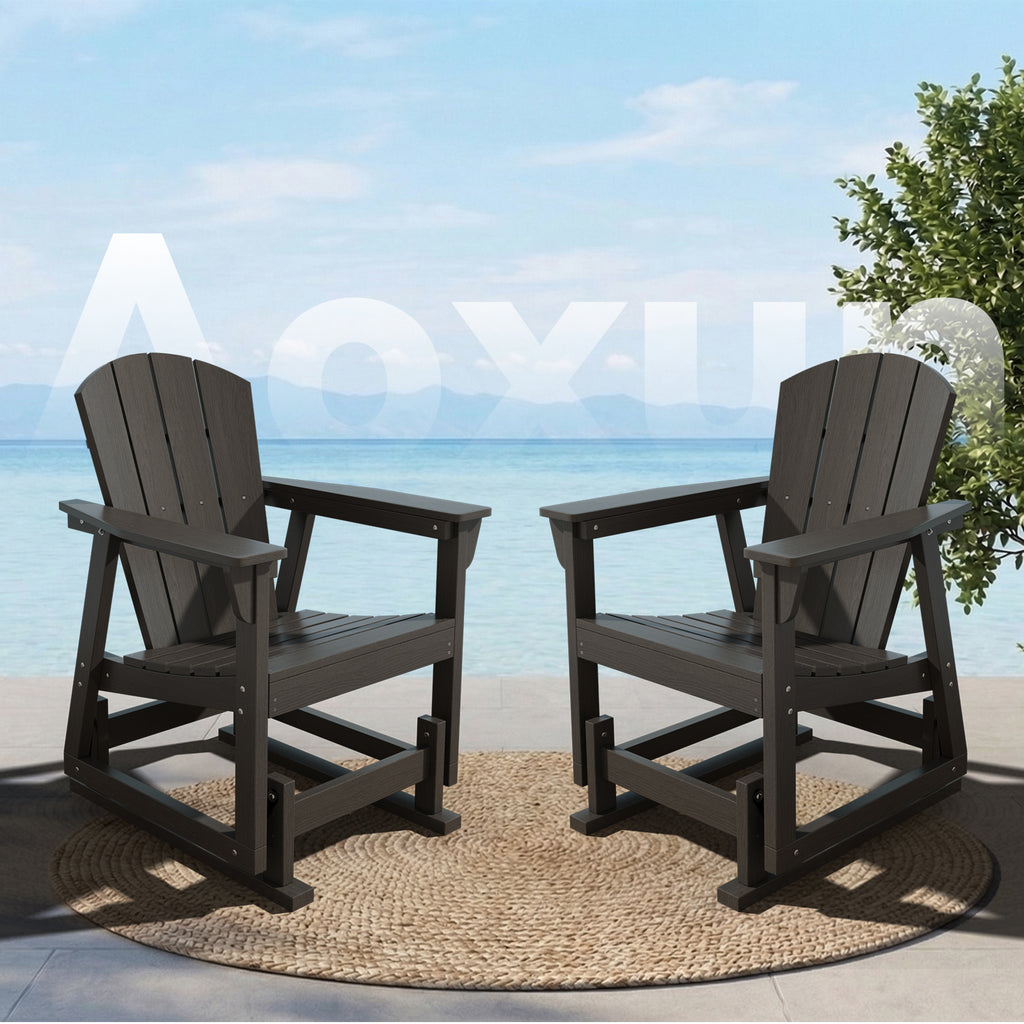 Aoxun Adirondack Outdoor Rocking Chair, HDPE Wood-Like Patio Rocking Chairs with Wide Seat, Porch Glider Chair for Outside, Garden, Lawn