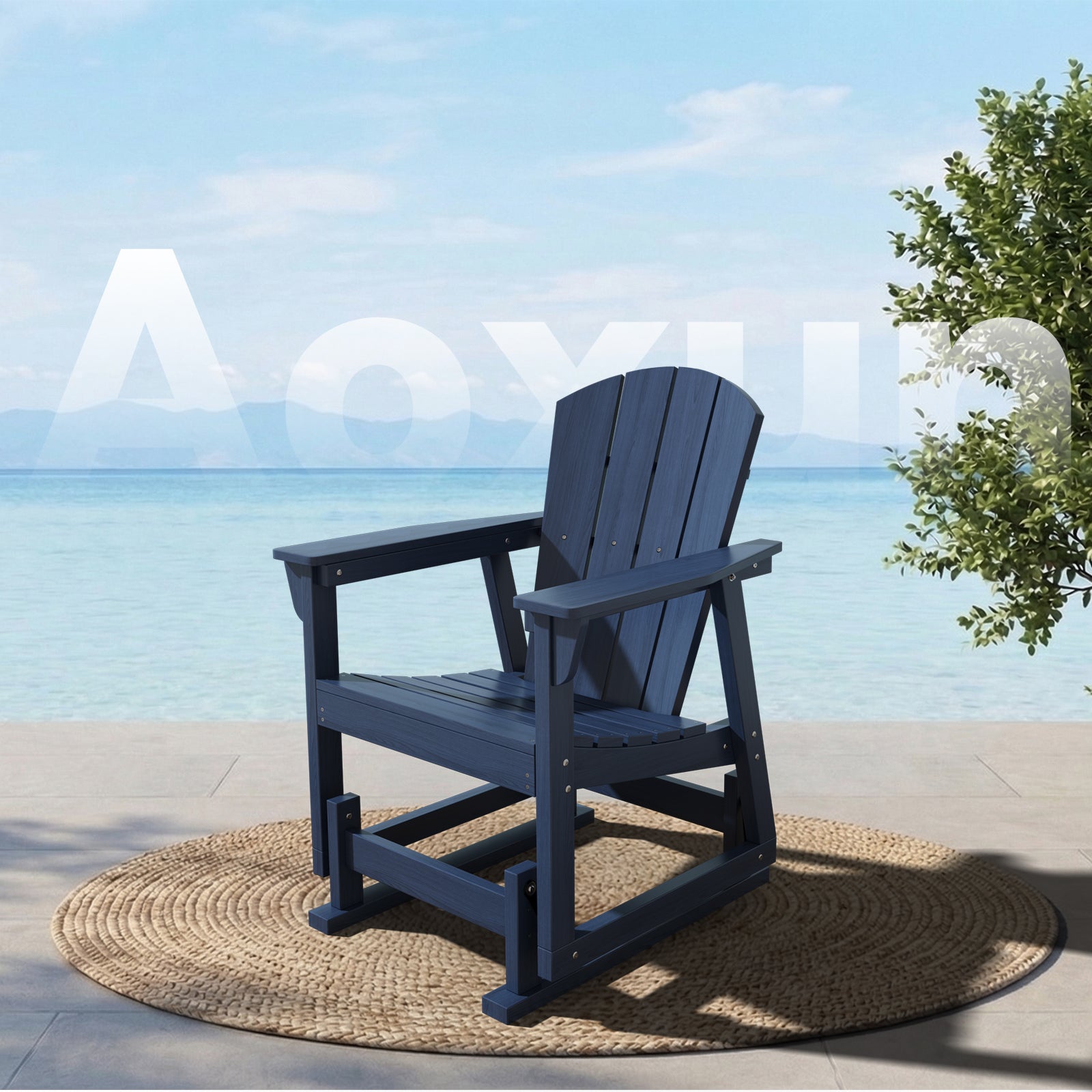 Aoxun Adirondack Outdoor Rocking Chair, HDPE Wood-Like Patio Rocking Chairs with Wide Seat, Porch Glider Chair for Outside, Garden, Lawn