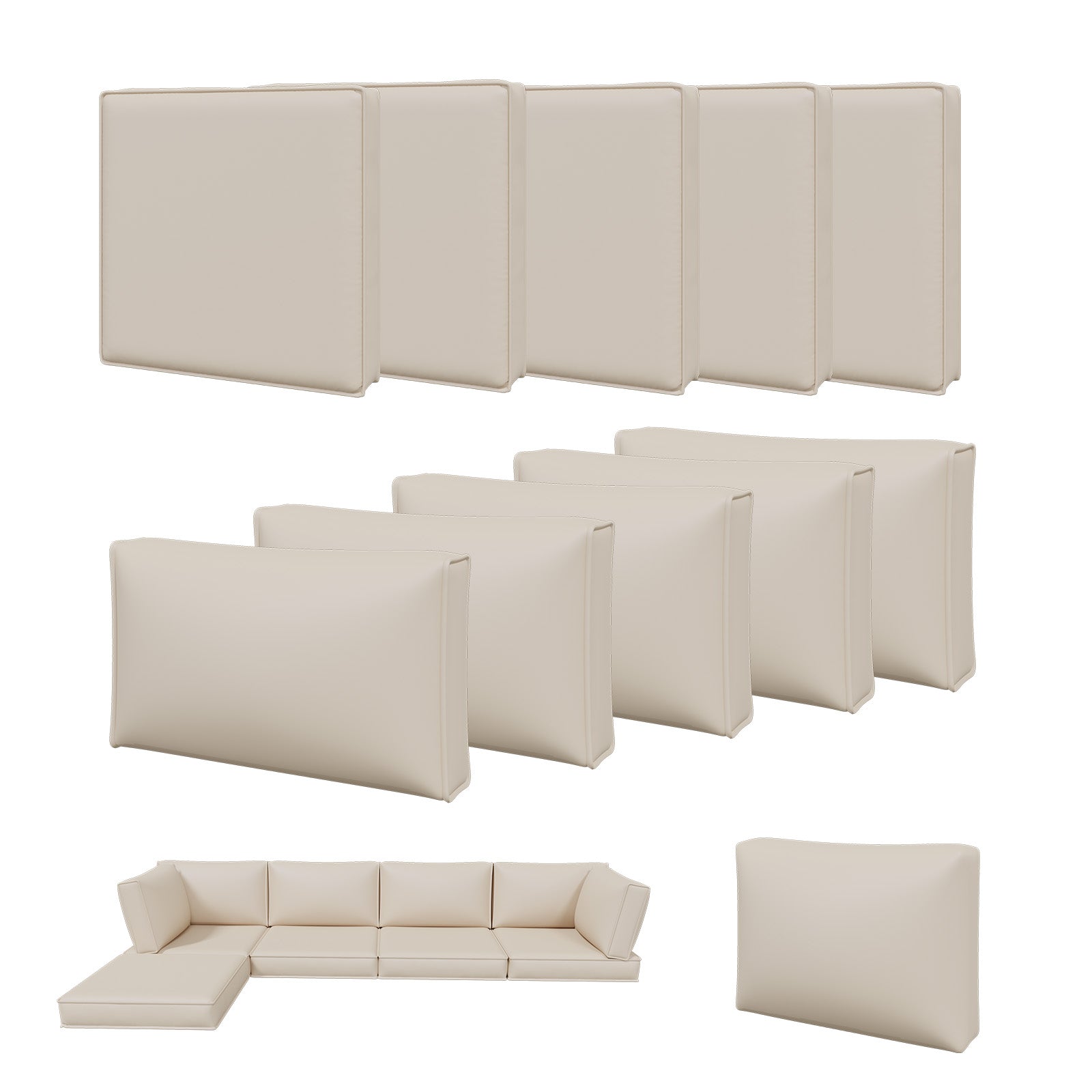 Aoxun 11pcs Patio Cushion Covers Replacement, Waterproof Outdoor Furniture Cushion Covers with Zipper and Non-Slip Bottom, Patio Sofa Couch 3 Sizes for Patio Sectional, Covers Only