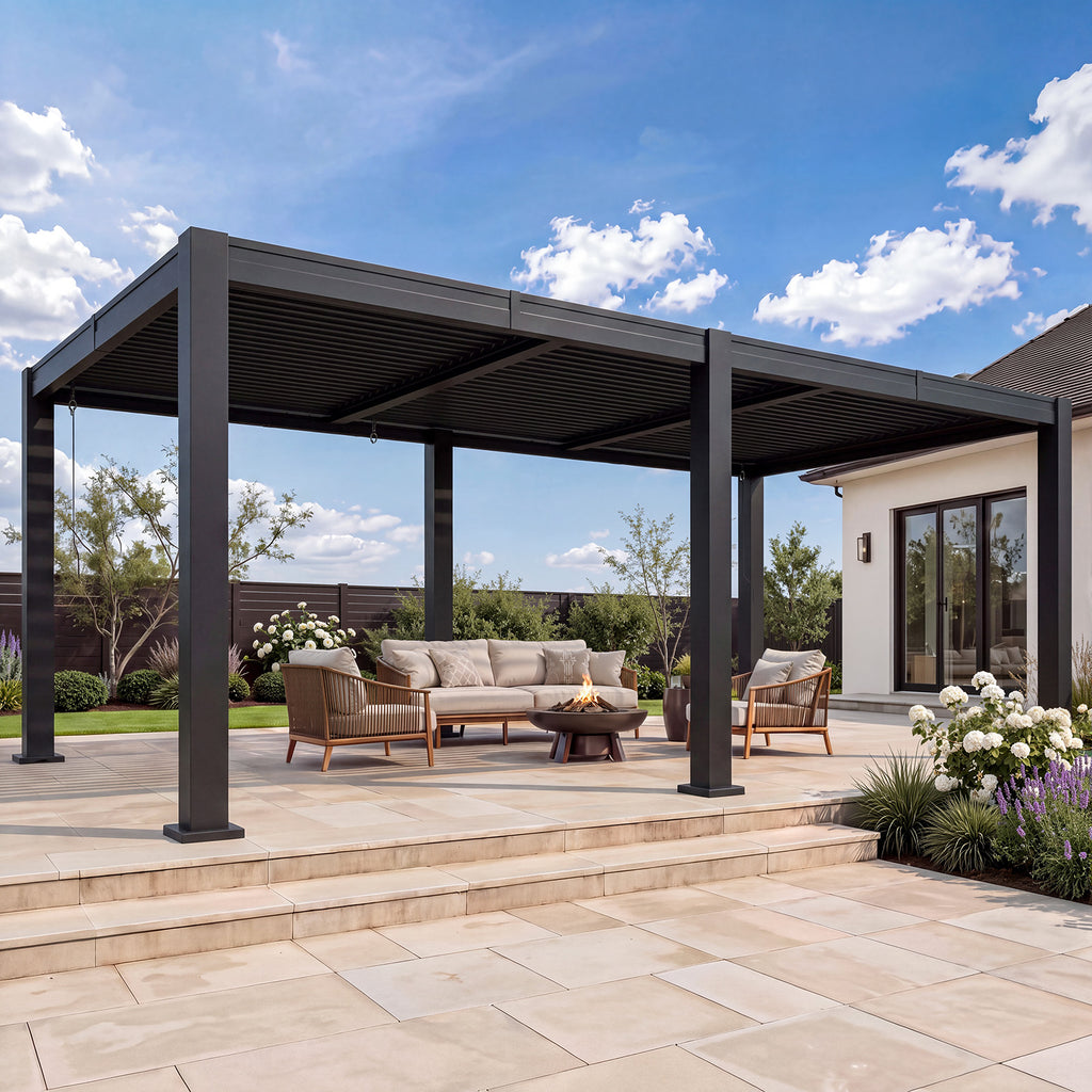LazySunsets Louvered Pergola 10x20, Outdoor Pergola with Adjustable Louvers Outdoor Gazebo with 2 Independent Adjustable Roofs, Integrated Drainage System for Patios, Deck & Backyard, Gray
