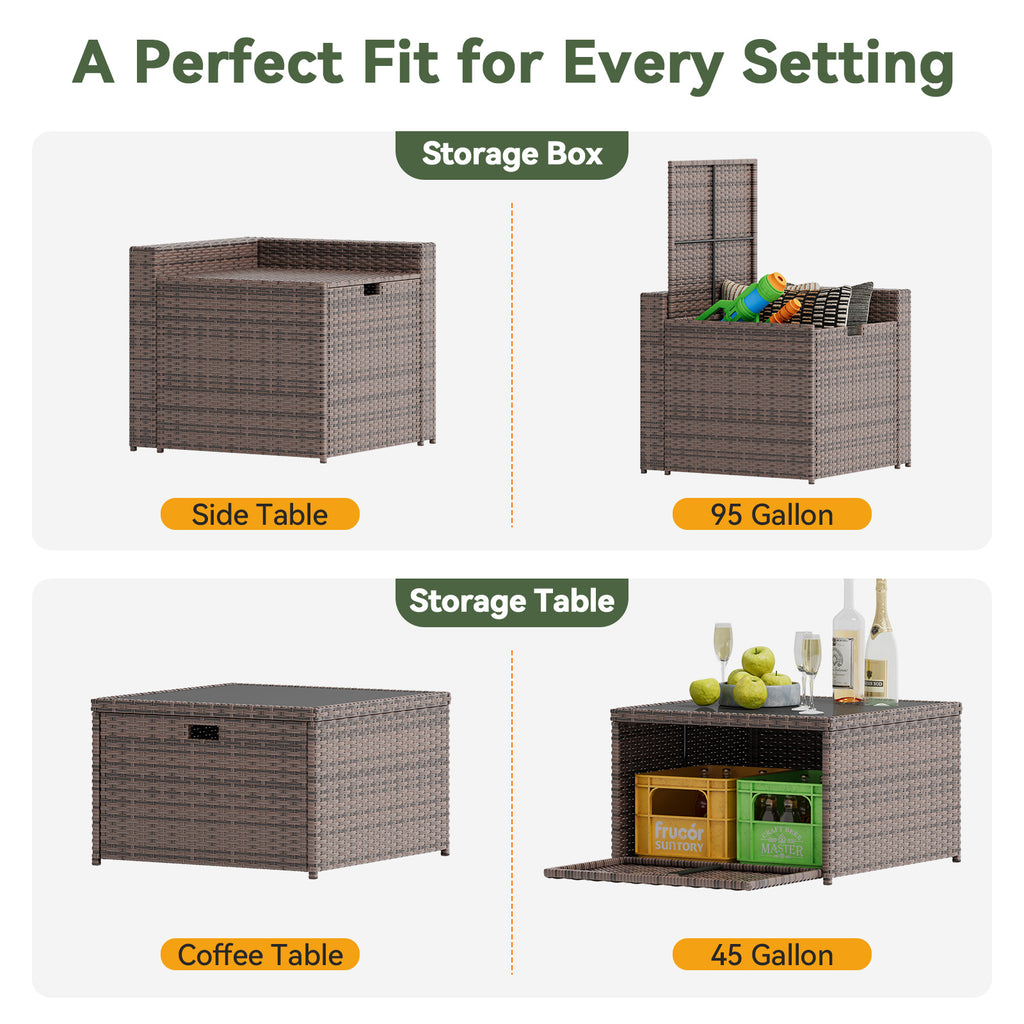 Aoxun 8 Piece Patio Furniture Set, Wicker Rattan Outdoor Furniture with Large Storage Table, Patio Conversation Sets with Waterproof Cover, Outdoor Sectional Sofa for Backyard