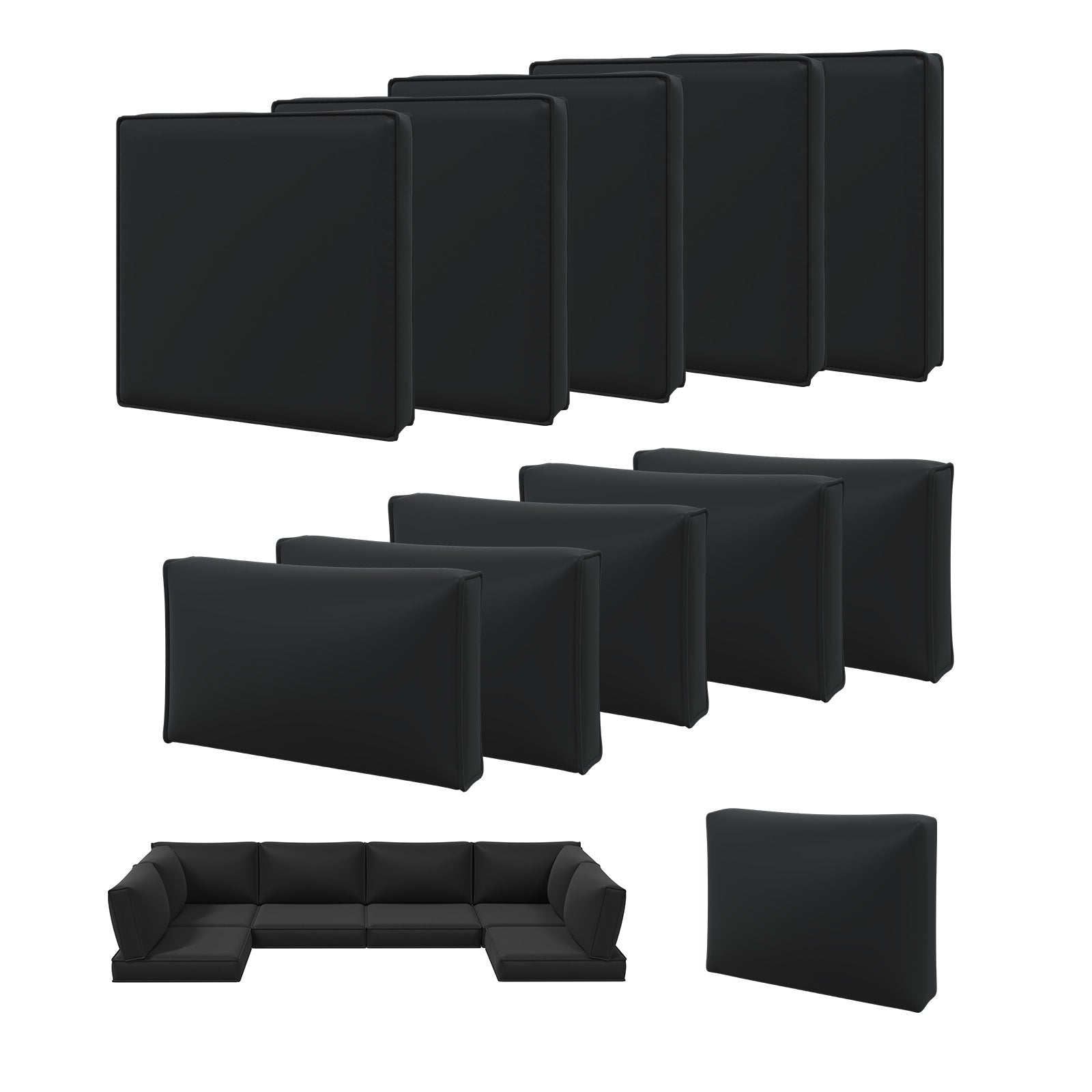 Aoxun 11pcs Patio Cushion Covers Replacement, Waterproof Outdoor Furniture Cushion Covers with Zipper and Non-Slip Bottom, Patio Sofa Couch 3 Sizes for Patio Sectional, Covers Only