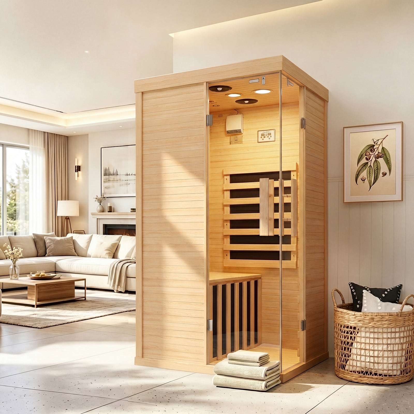 Aoxun Infrared Sauna for Home, 1 Person Indoor Dry Sauna Room, Hemlock, Chromotherapy Light, Low EMF Far Infrared, Blutooth Speakers
