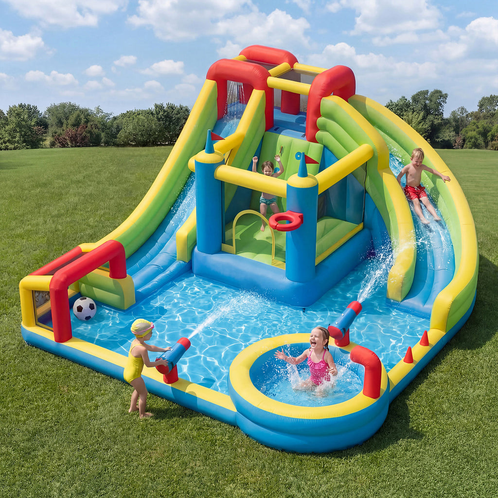 SunSwell Inflatable Water Slide for Kids Backyard with 450W Blower, Jumping Castle with Water Slide, Water Park Bounce House for Indoor and Outdoor Activities