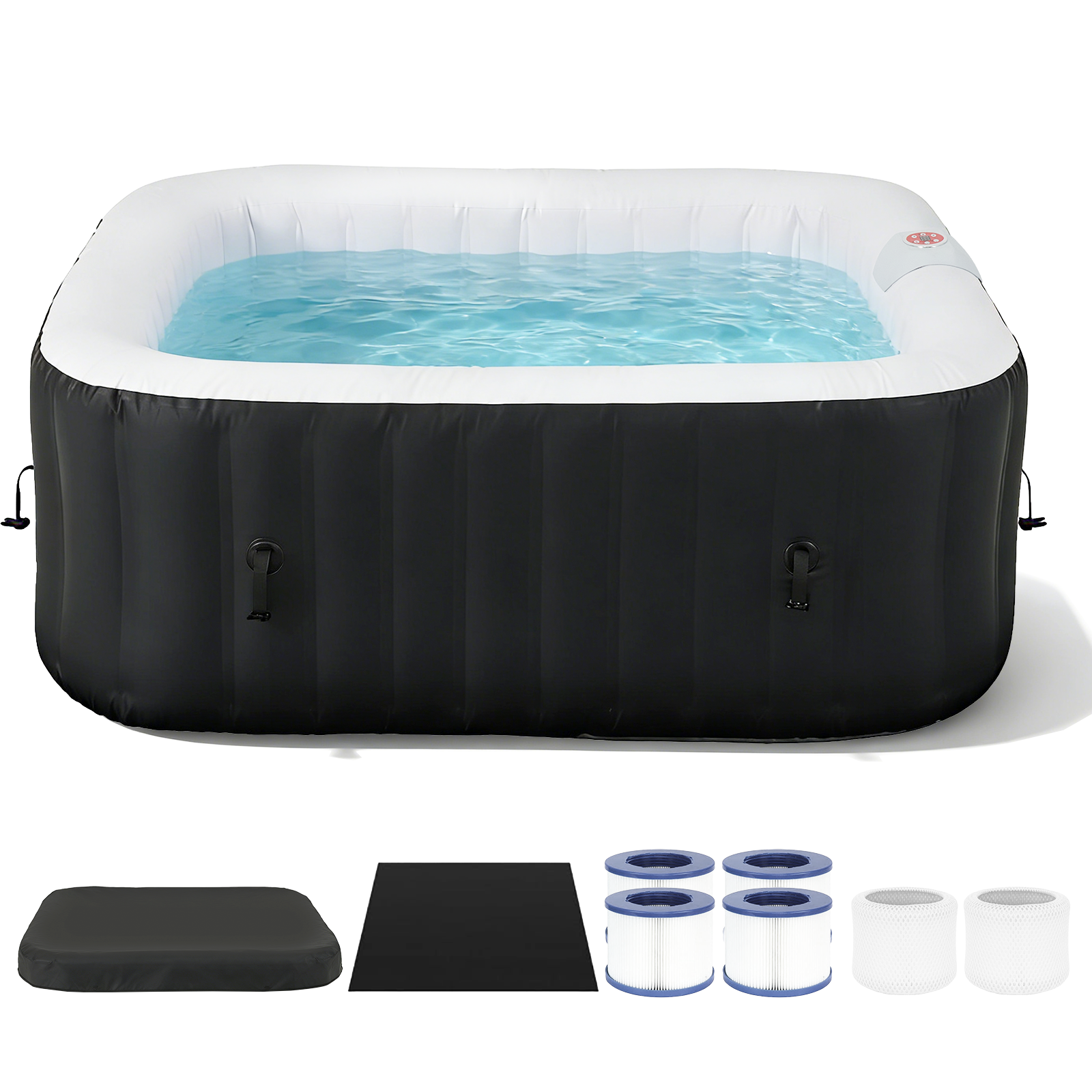 SunSwell 71" Inflatable Hot Tub, Round Portable Outdoor Spa with 120 Soothing Air Jets, Heater Pump, Insulated Cover and Filter System, Leak-Proof PVC Blow Up Hot Tub for Backyard, 4 Person, Black
