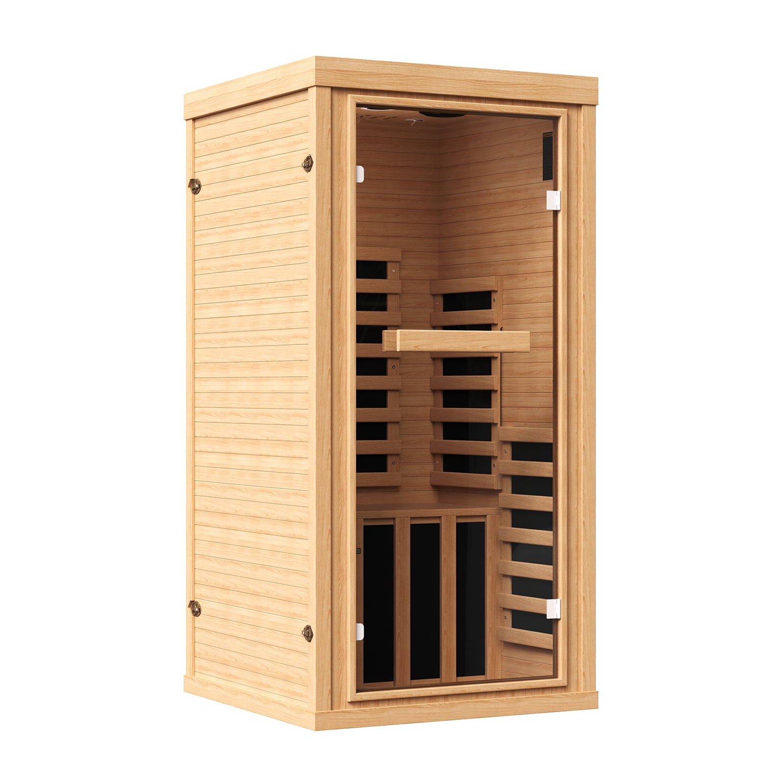 SunSwell  1 Person Home Infrared Saunas with Control Panel,10 Chromotherapy, Bluetooth Speakers, Low EMF Wooden Indoor Sauna for House and Gym,33.4 * 33.4 * 66.9 inch