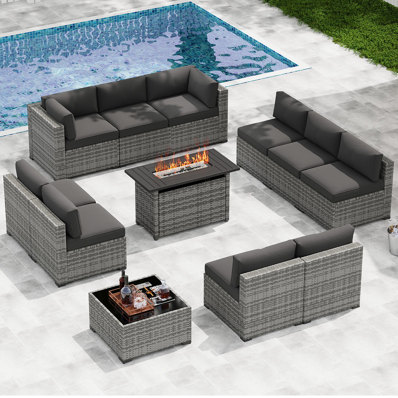 LazySunsets 7-Piece Patio Furniture Set, Wicker Rattan Outdoor Furniture with Thick Cushions, Patio Conversation Sets with Coffee Table, Outdoor Sectional Couch Sofa