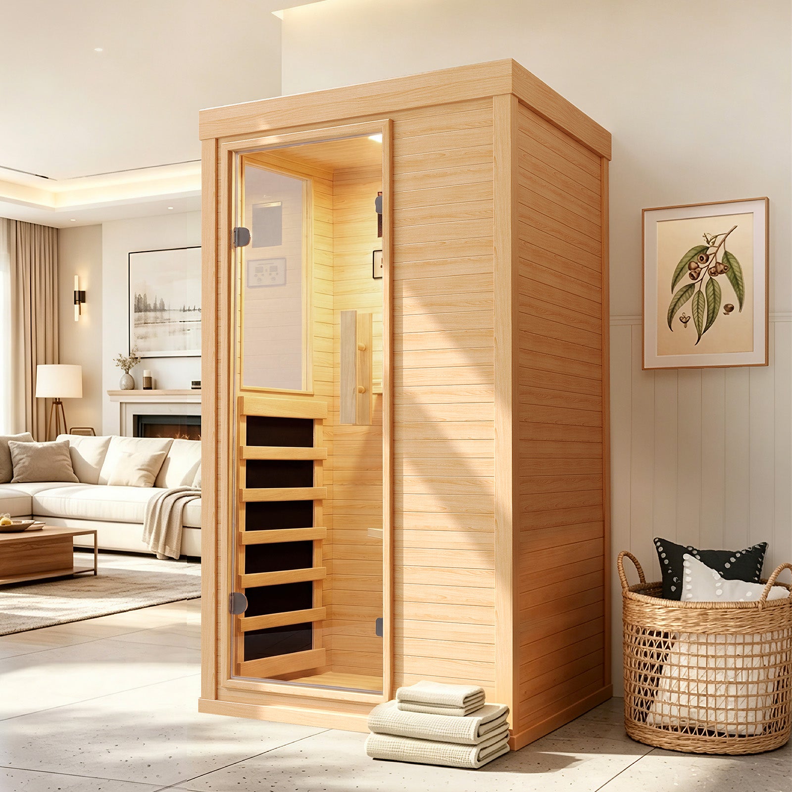 Aoxun Infrared Sauna for Home, 1 Person Indoor Dry Sauna Room, Hemlock, Reading Light, Low EMF Far Infrared, Blutooth Speakers, 32.67"x 27.55"x 59.44"