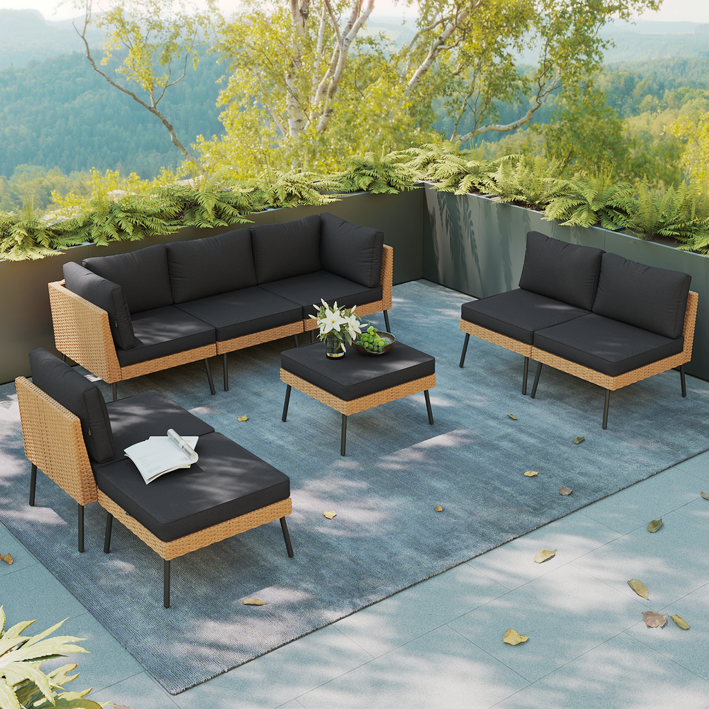 Aoxun 8 Piece Patio Furniture Set, 8 Seats Outdoor Sectional Sofas with Thick Cushion, Wicker Outdoor Patio Furniture Set with Ottomans for Party, Garden, Backyard