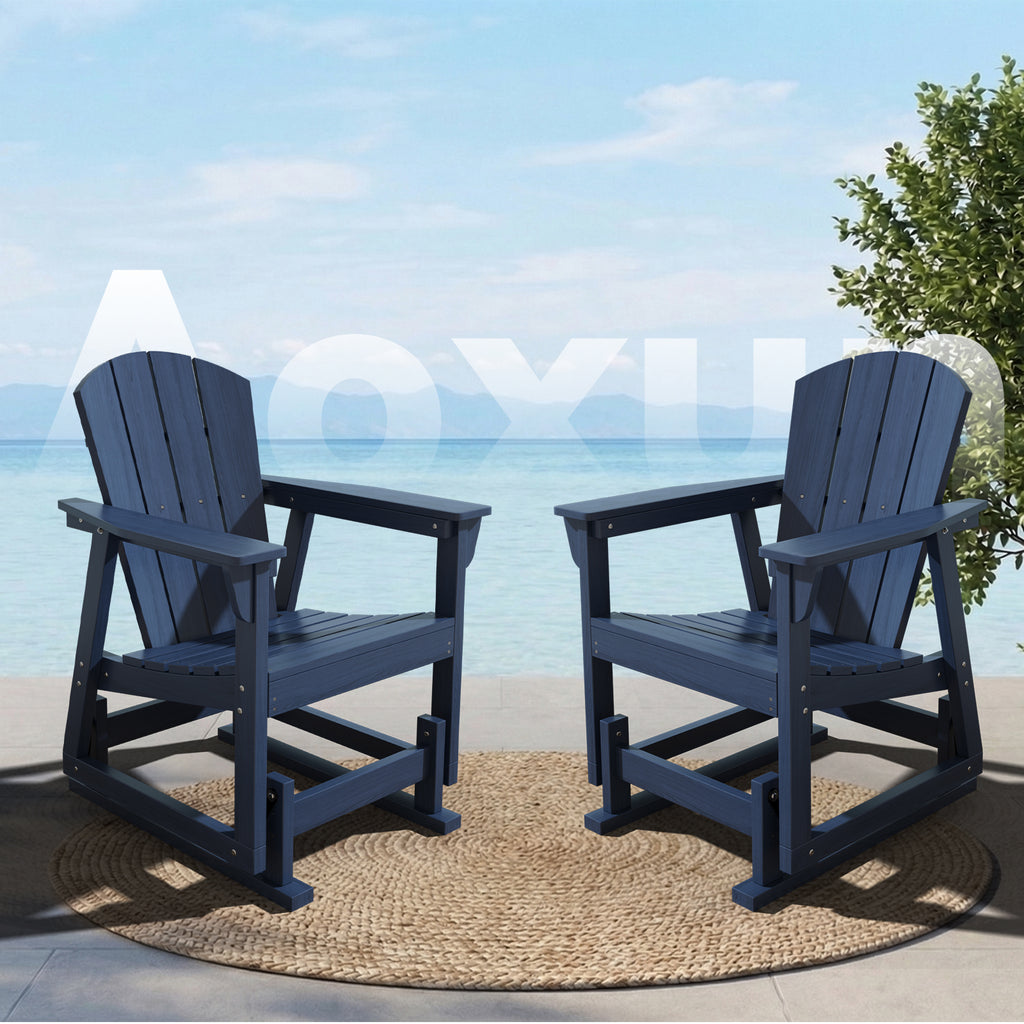 Aoxun Adirondack Outdoor Rocking Chair, HDPE Wood-Like Patio Rocking Chairs with Wide Seat, Porch Glider Chair for Outside, Garden, Lawn