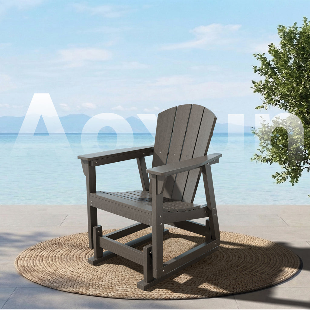 Aoxun Adirondack Outdoor Rocking Chair, HDPE Wood-Like Patio Rocking Chairs with Wide Seat, Porch Glider Chair for Outside, Garden, Lawn