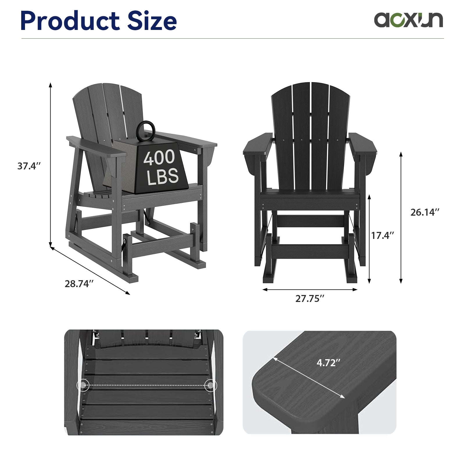 Aoxun Adirondack Outdoor Rocking Chair, HDPE Wood-Like Patio Rocking Chairs with Wide Seat, Porch Glider Chair for Outside, Garden, Lawn