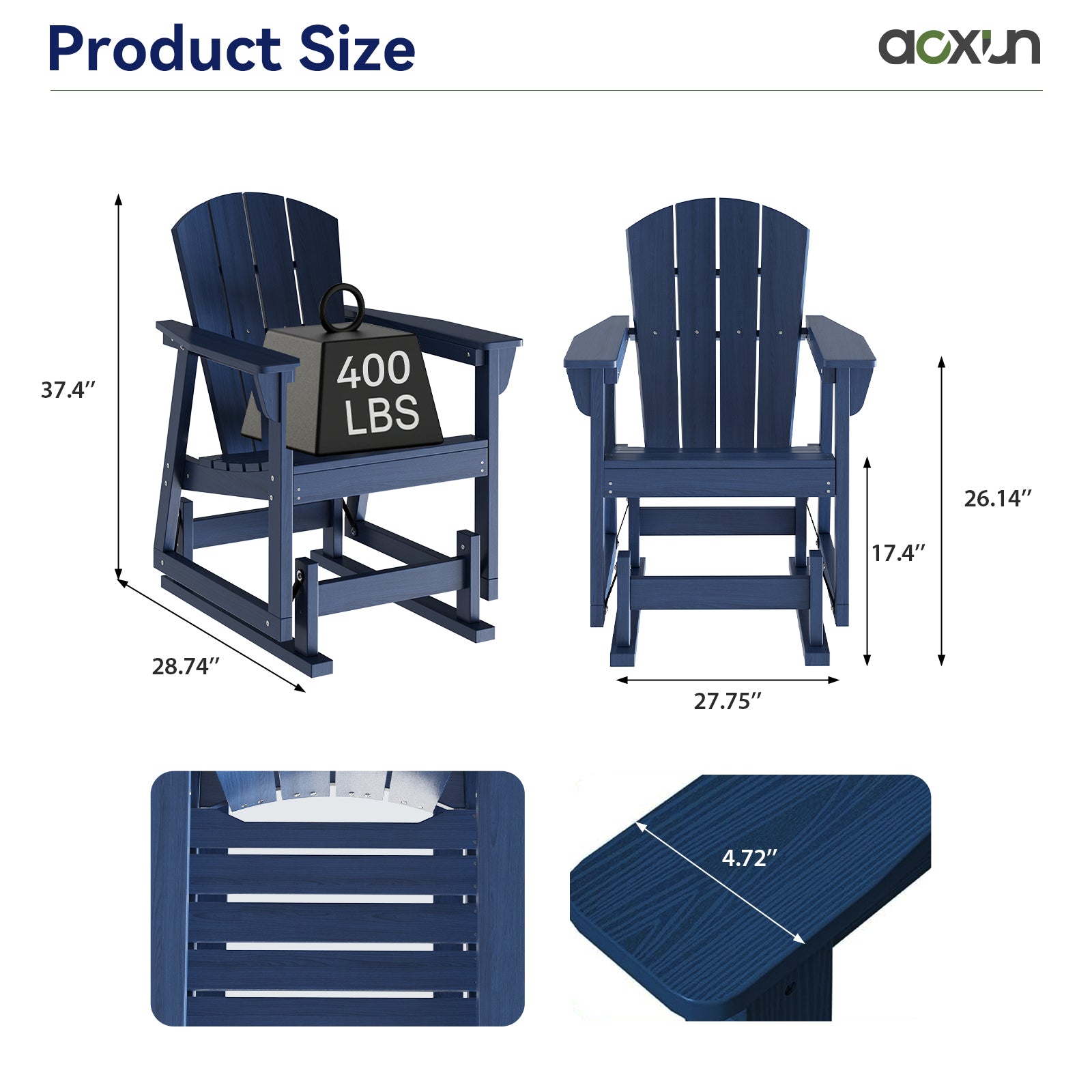 Aoxun Adirondack Outdoor Rocking Chair, HDPE Wood-Like Patio Rocking Chairs with Wide Seat, Porch Glider Chair for Outside, Garden, Lawn