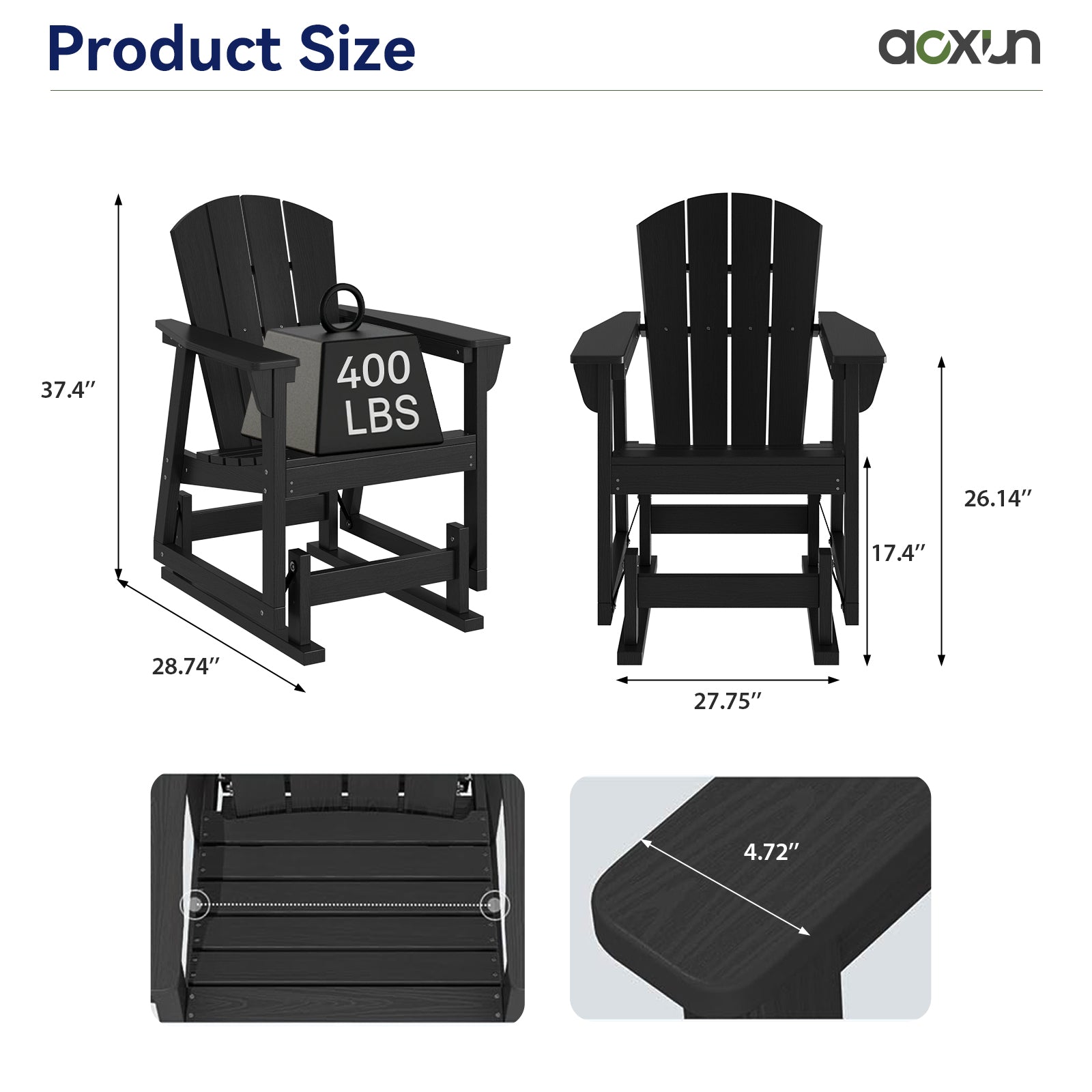 Aoxun Adirondack Outdoor Rocking Chair, HDPE Wood-Like Patio Rocking Chairs with Wide Seat, Porch Glider Chair for Outside, Garden, Lawn