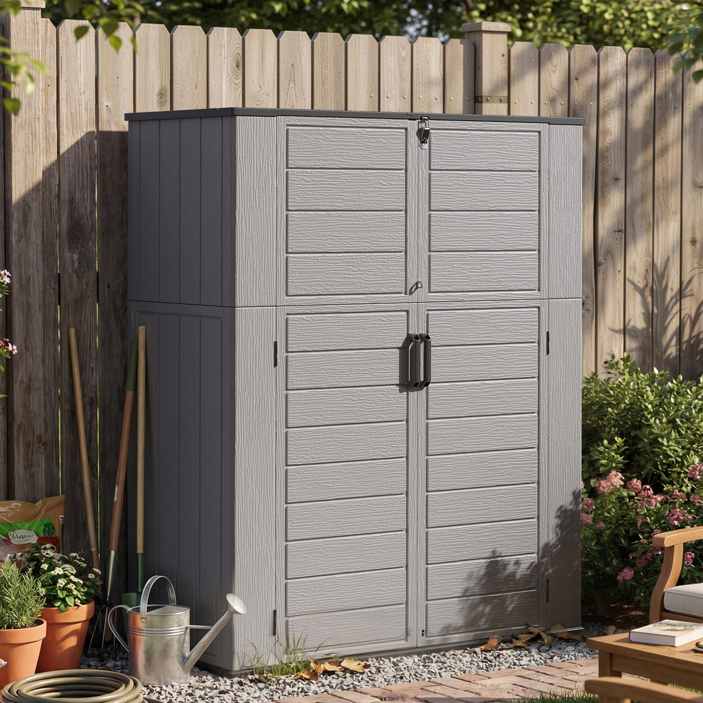 Breezestival 61 Cu.Ft Outdoor Storage Shed, Widened Outdoor Storage Cabinet Waterproof Vertical Resin Shed with Floor for Patio, Garden Tools, Pool Equipment, Easy to Assemble (White)
