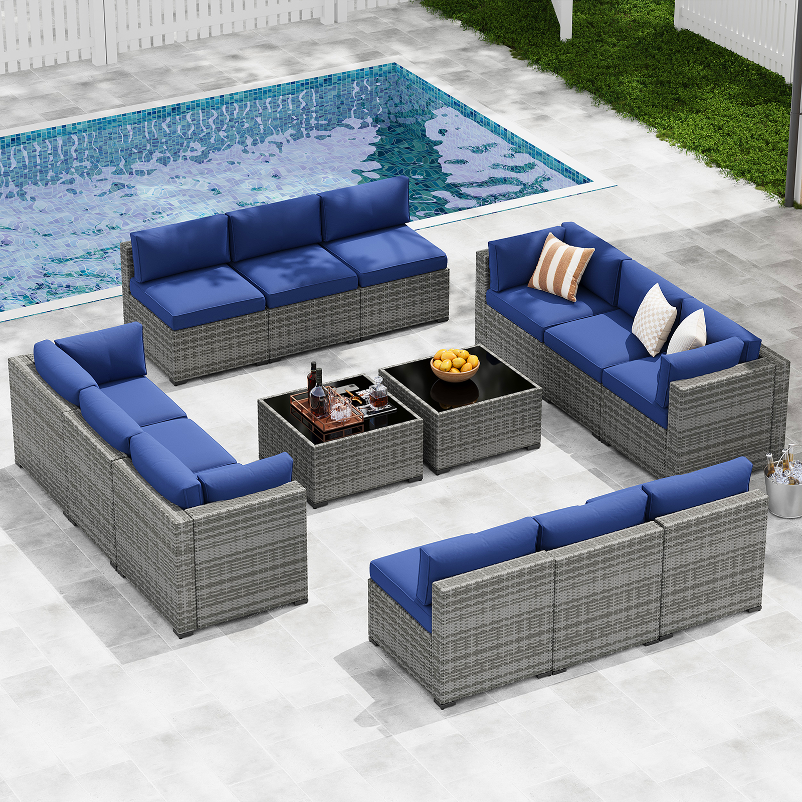 LazySunsets 7-Piece Patio Furniture Set, Wicker Rattan Outdoor Furniture with Thick Cushions, Patio Conversation Sets with Coffee Table, Outdoor Sectional Couch Sofa