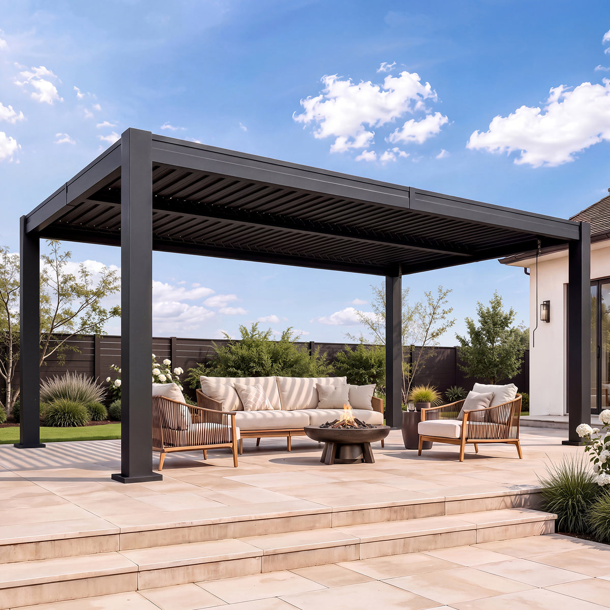LazySunsets Louvered Pergola 10x16, Outdoor Pergola with Adjustable Louvers Outdoor Gazebo with 2 Independent Adjustable Roofs, Integrated Drainage System for Patios, Deck & Backyard, Gray