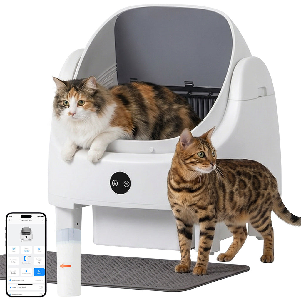 Nordivale Automatic Litter Box App Control Self Cleaning Litter Box Odor Control＆Safety Protection for Multiple Cats with Garbage Bag, Cat Litter Mat and Fragrance Box