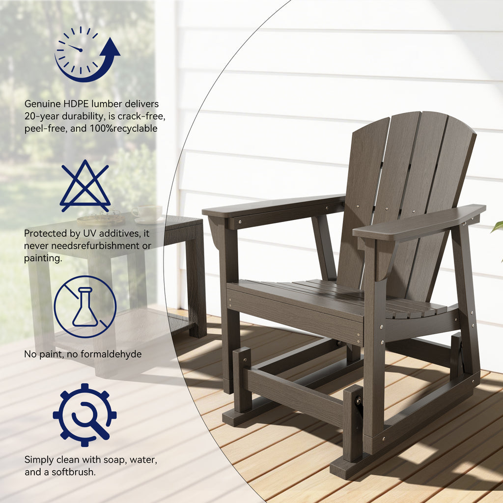 Aoxun Adirondack Outdoor Rocking Chair, HDPE Wood-Like Patio Rocking Chairs with Wide Seat, Porch Glider Chair for Outside, Garden, Lawn