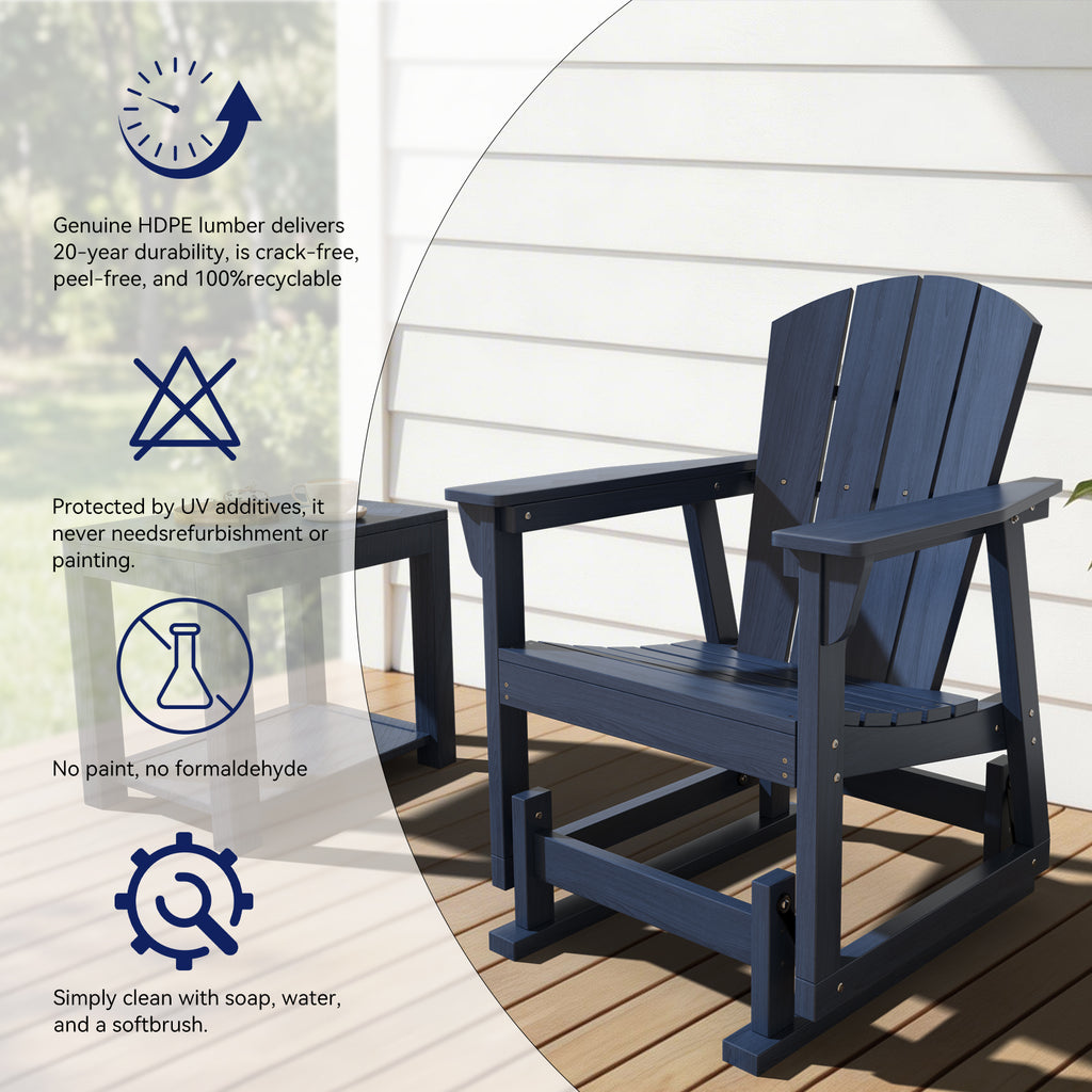 Aoxun Adirondack Outdoor Rocking Chair, HDPE Wood-Like Patio Rocking Chairs with Wide Seat, Porch Glider Chair for Outside, Garden, Lawn