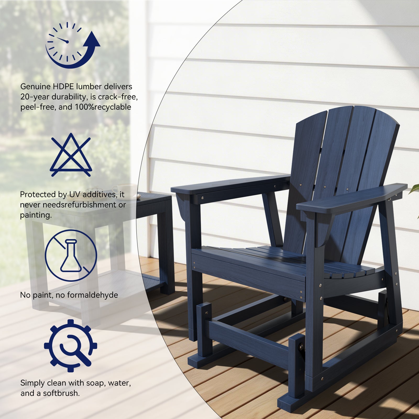 Aoxun Adirondack Outdoor Rocking Chair, HDPE Wood-Like Patio Rocking Chairs with Wide Seat, Porch Glider Chair for Outside, Garden, Lawn