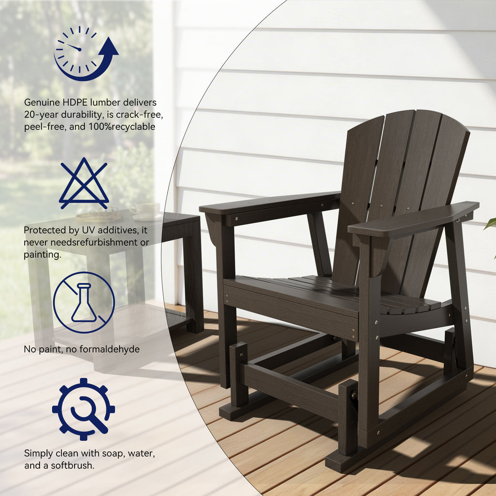Aoxun Adirondack Outdoor Rocking Chair, HDPE Wood-Like Patio Rocking Chairs with Wide Seat, Porch Glider Chair for Outside, Garden, Lawn