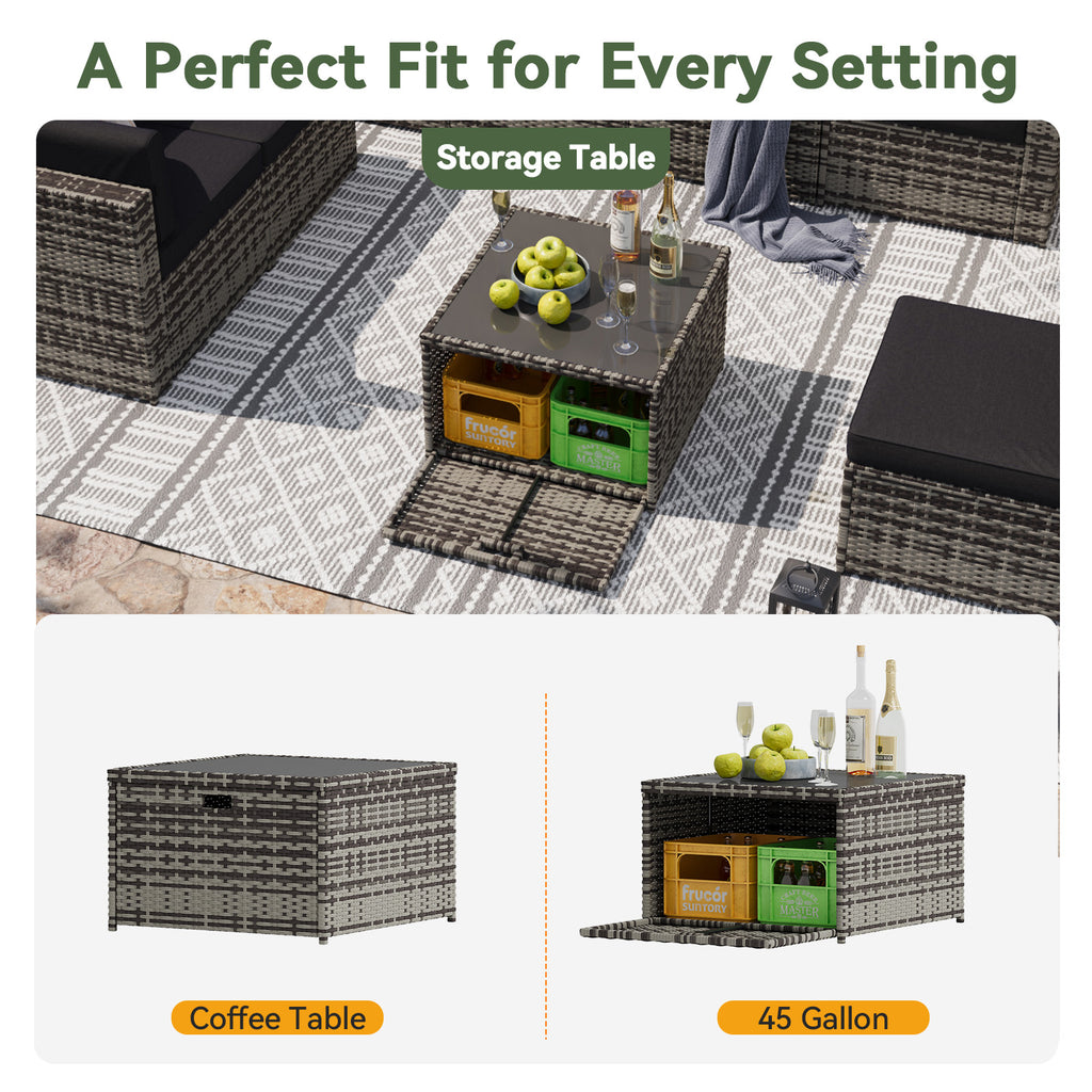 Aoxun 7 Piece Patio Furniture Set, All-Weather Wicker Outdoor Furniture 6 Seats Patio Conversation Sets with Storage Coffee Table, Outdoor Sectional Sofas for Backyard Garden(Brown/Khaki)