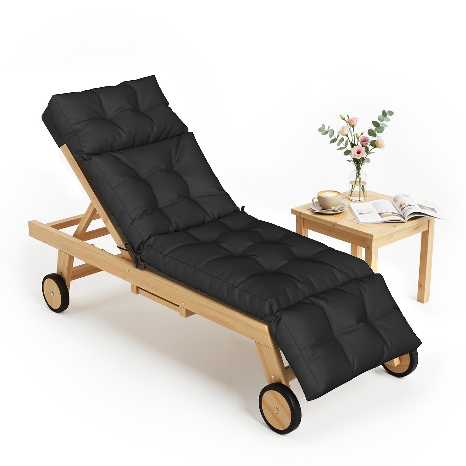 Aoxun Outdoor Chaise Lounge Cushions, Waterproof Replacement Patio Lounge Chair Cushion with Ties, Thick Pool Lounger Chair Cushions for Outdoor Furniture with Memory Foam