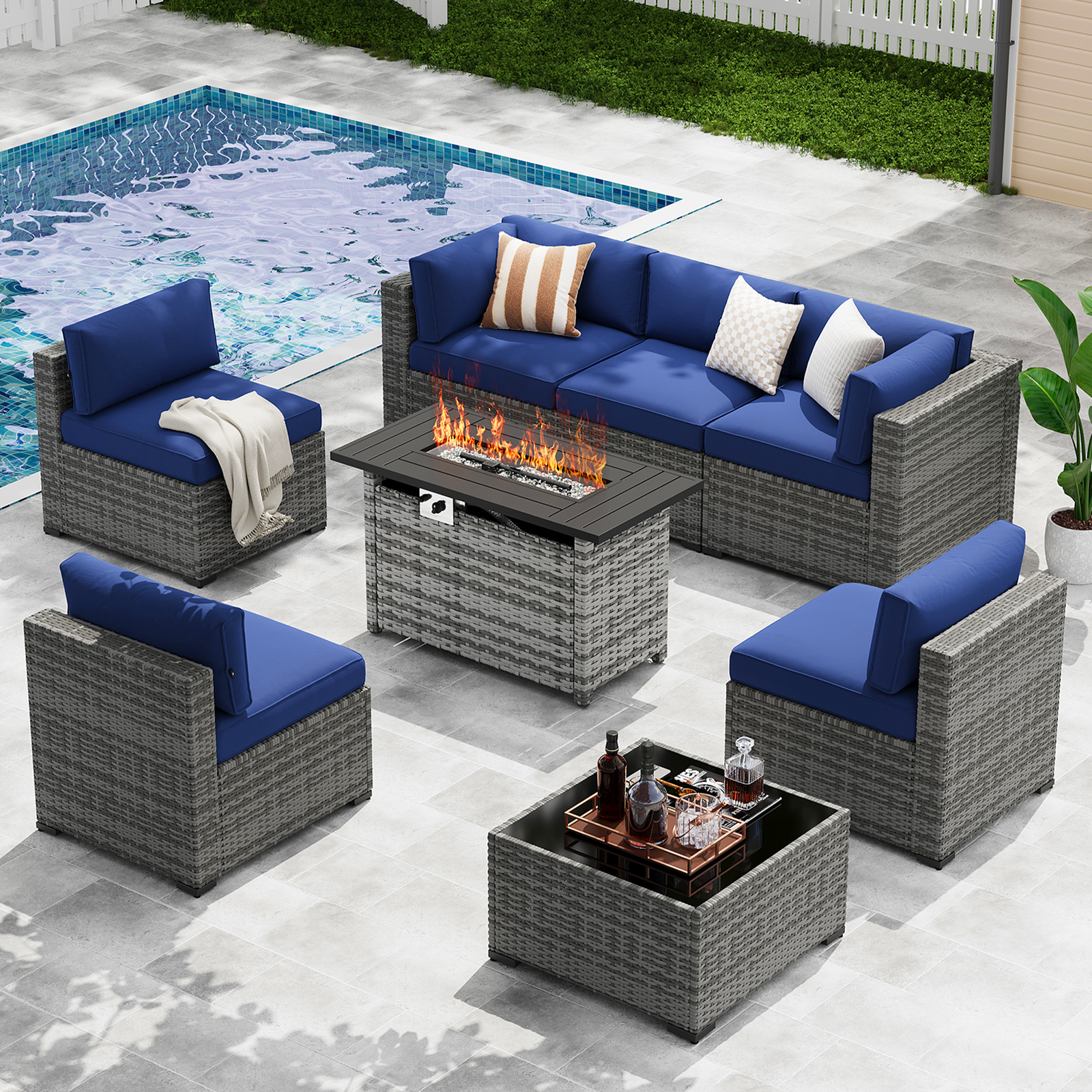 LazySunsets 7-Piece Patio Furniture Set, Wicker Rattan Outdoor Furniture with Thick Cushions, Patio Conversation Sets with Coffee Table, Outdoor Sectional Couch Sofa