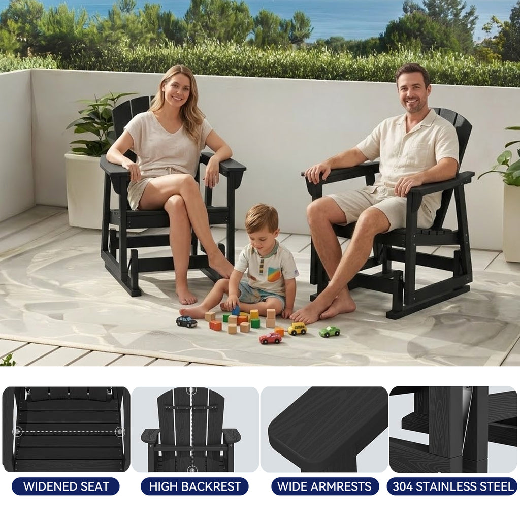 Aoxun Adirondack Outdoor Rocking Chair, HDPE Wood-Like Patio Rocking Chairs with Wide Seat, Porch Glider Chair for Outside, Garden, Lawn
