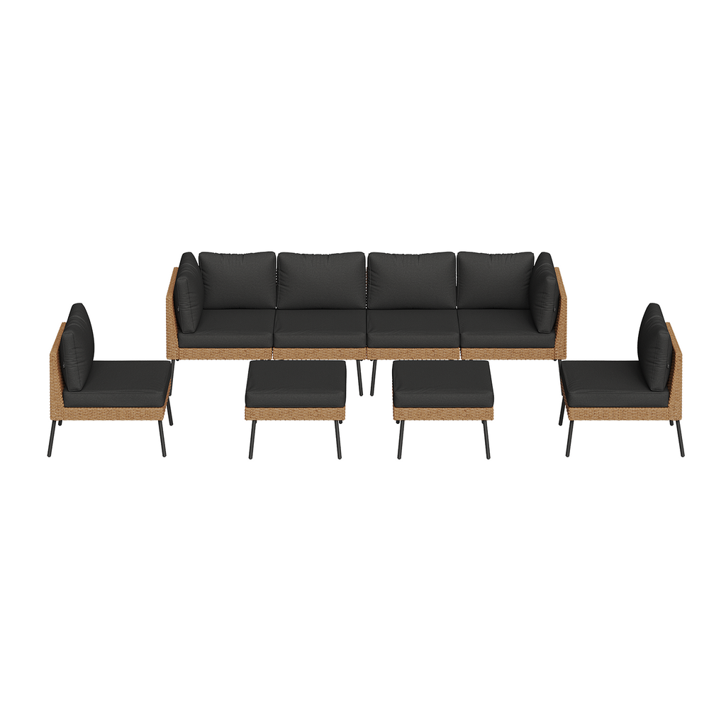 Aoxun 8 Piece Patio Furniture Set, 8 Seats Outdoor Sectional Sofas with Thick Cushion, Wicker Outdoor Patio Furniture Set with Ottomans for Party, Garden, Backyard