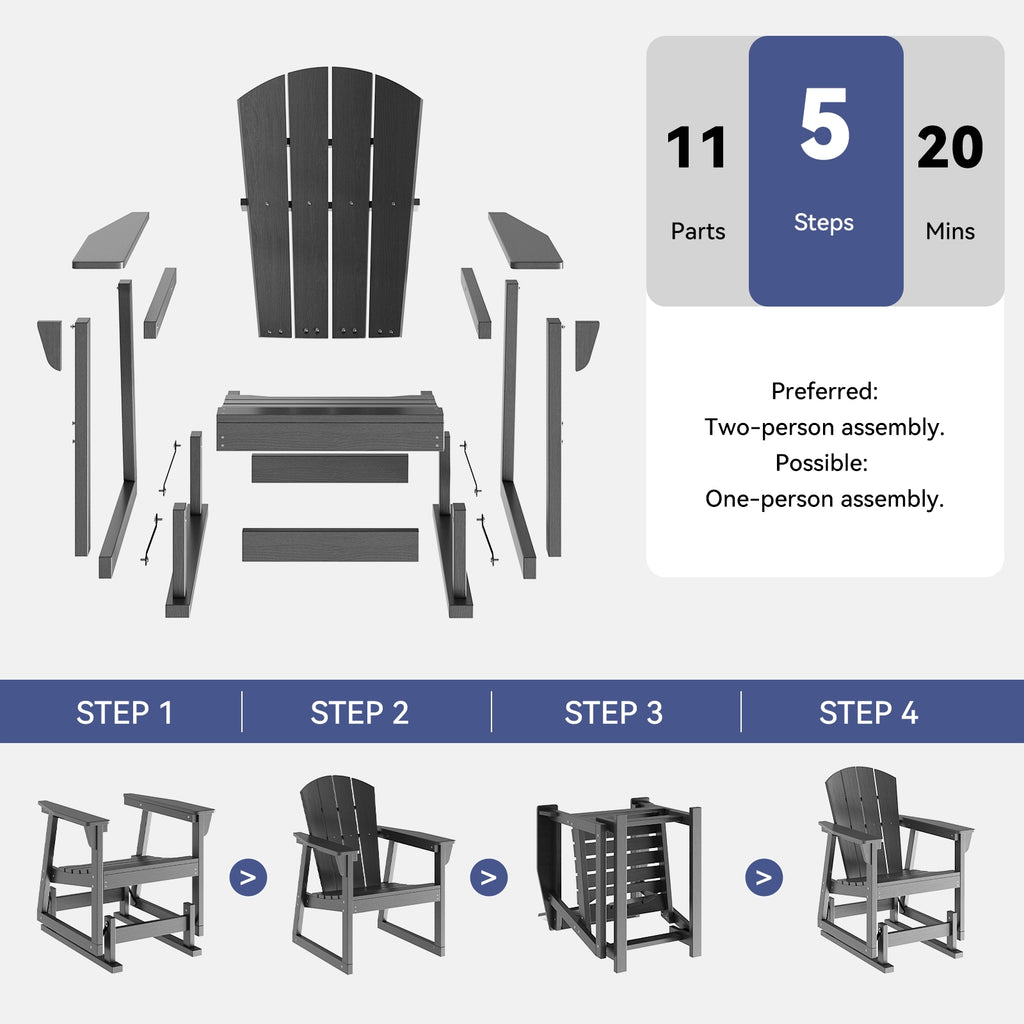 Aoxun Adirondack Outdoor Rocking Chair, HDPE Wood-Like Patio Rocking Chairs with Wide Seat, Porch Glider Chair for Outside, Garden, Lawn