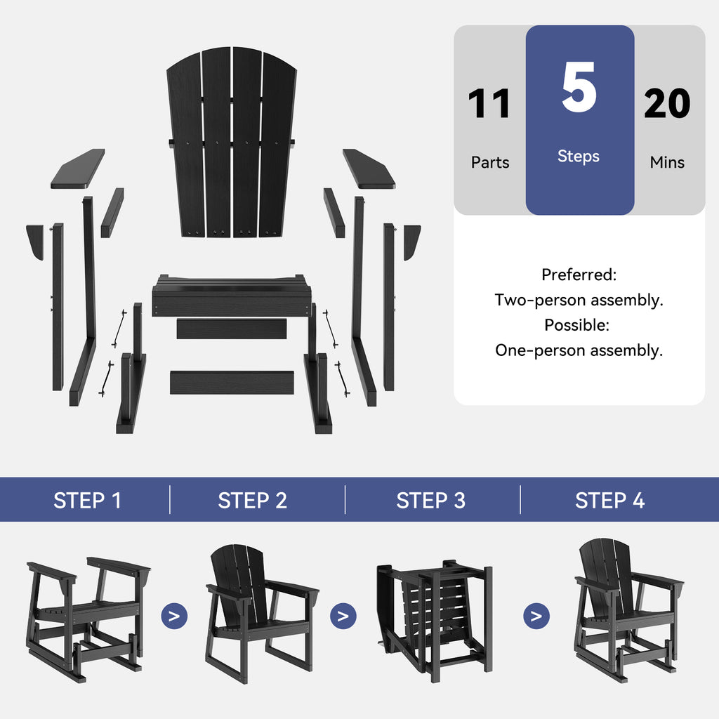 Aoxun Adirondack Outdoor Rocking Chair, HDPE Wood-Like Patio Rocking Chairs with Wide Seat, Porch Glider Chair for Outside, Garden, Lawn