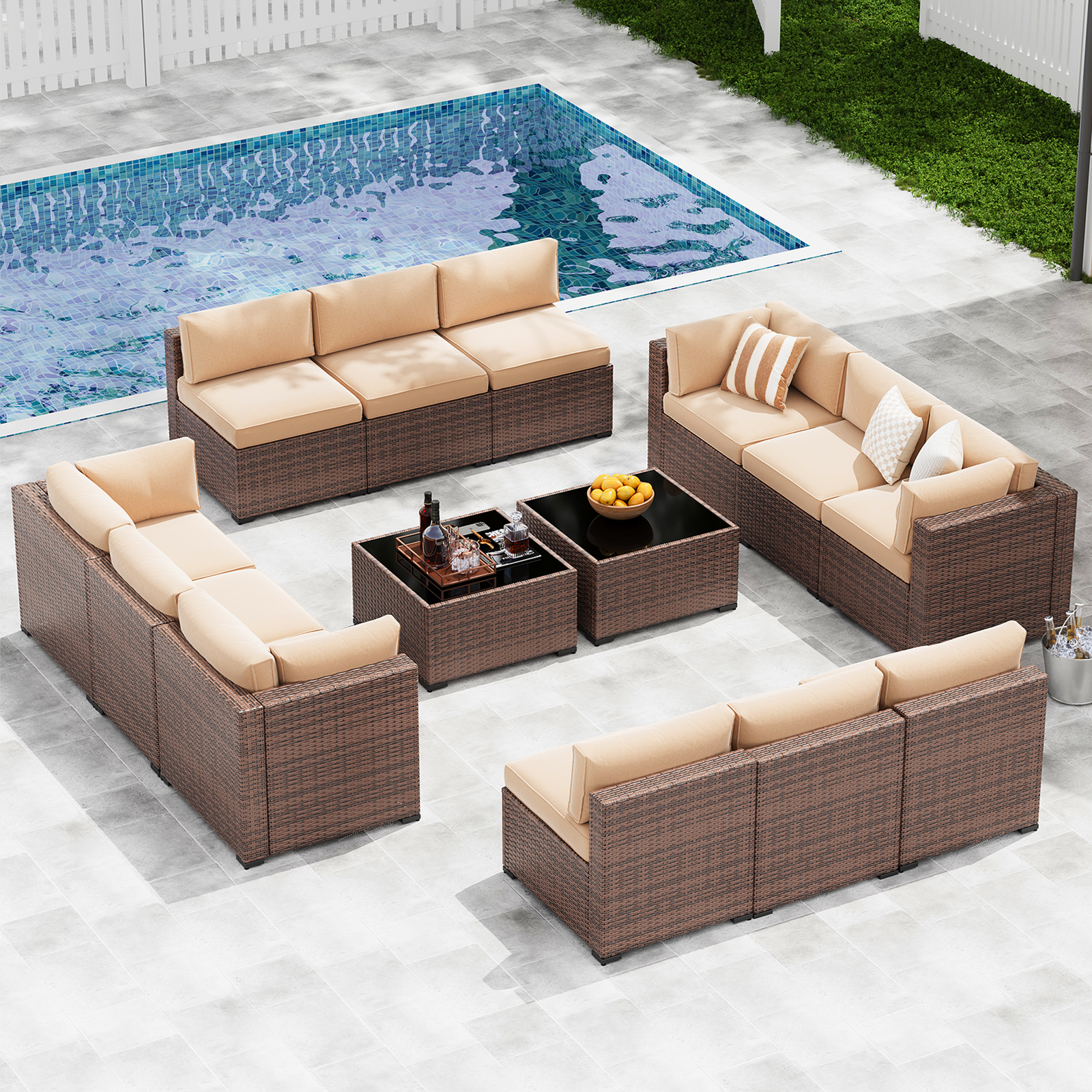 LazySunsets 7-Piece Patio Furniture Set, Wicker Rattan Outdoor Furniture with Thick Cushions, Patio Conversation Sets with Coffee Table, Outdoor Sectional Couch Sofa