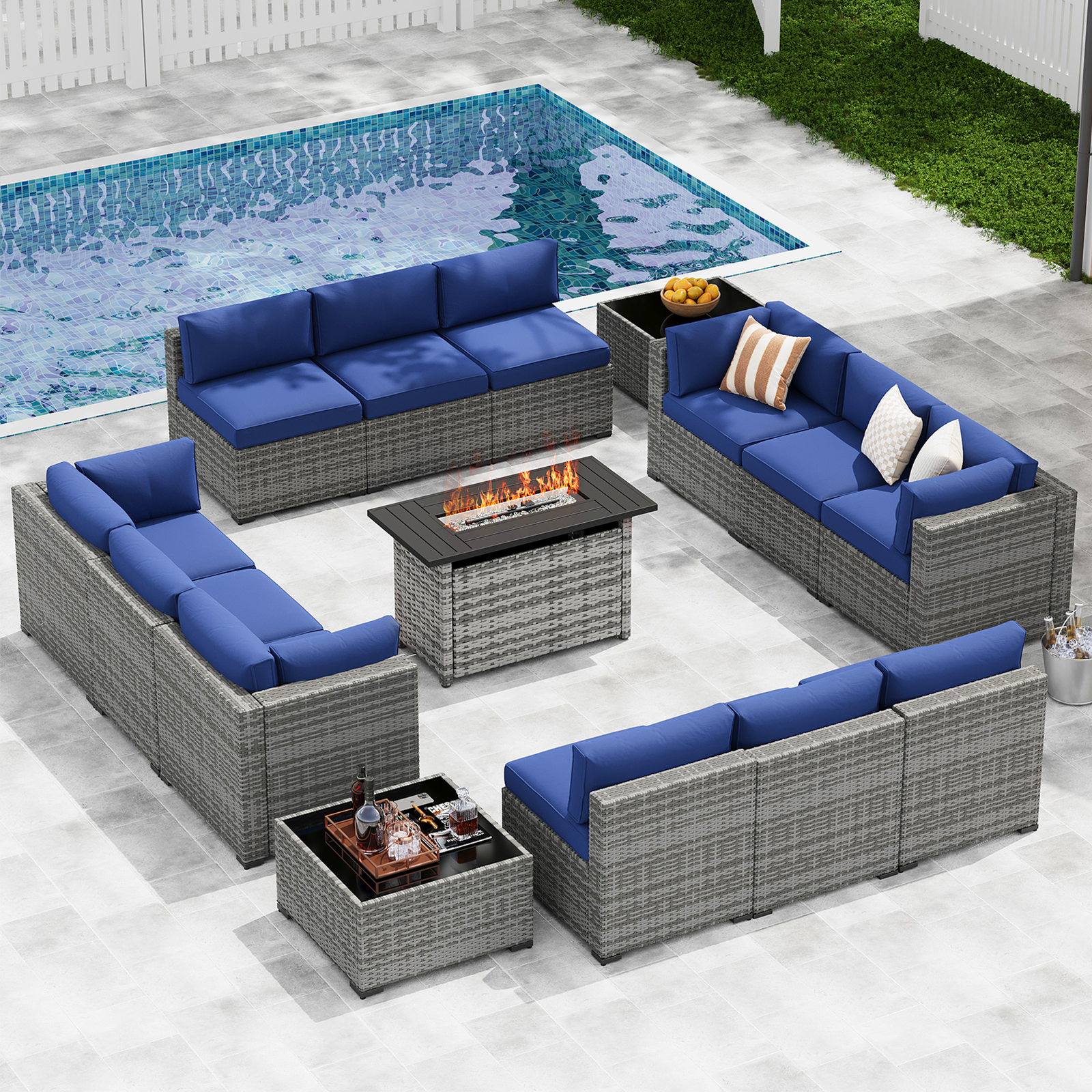 LazySunsets 7-Piece Patio Furniture Set, Wicker Rattan Outdoor Furniture with Thick Cushions, Patio Conversation Sets with Coffee Table, Outdoor Sectional Couch Sofa